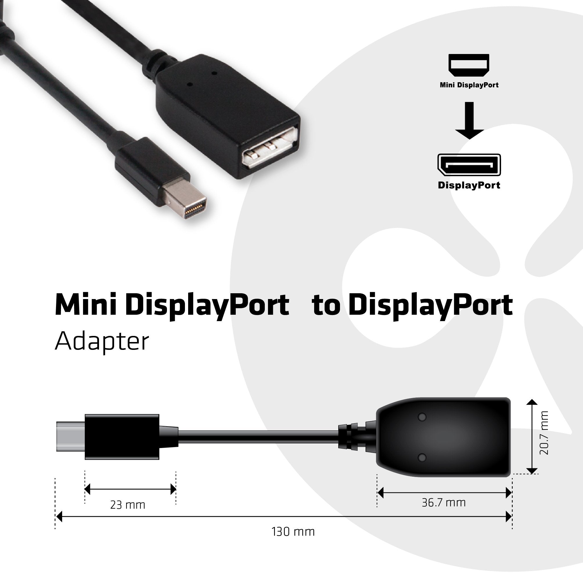 Club3D Ultraav Mini Displayport To Displayport Adapter Cable (Cac 1110), Black