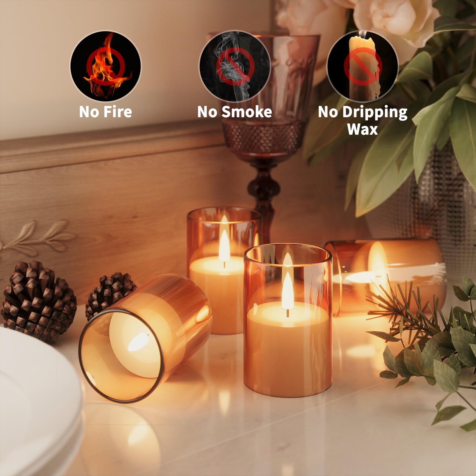 Viodaim 12Pack Flickering Flameless Candles With Timer, Led Candles Battery Powered, Small Flameless Pillar Candles, Votive Cand