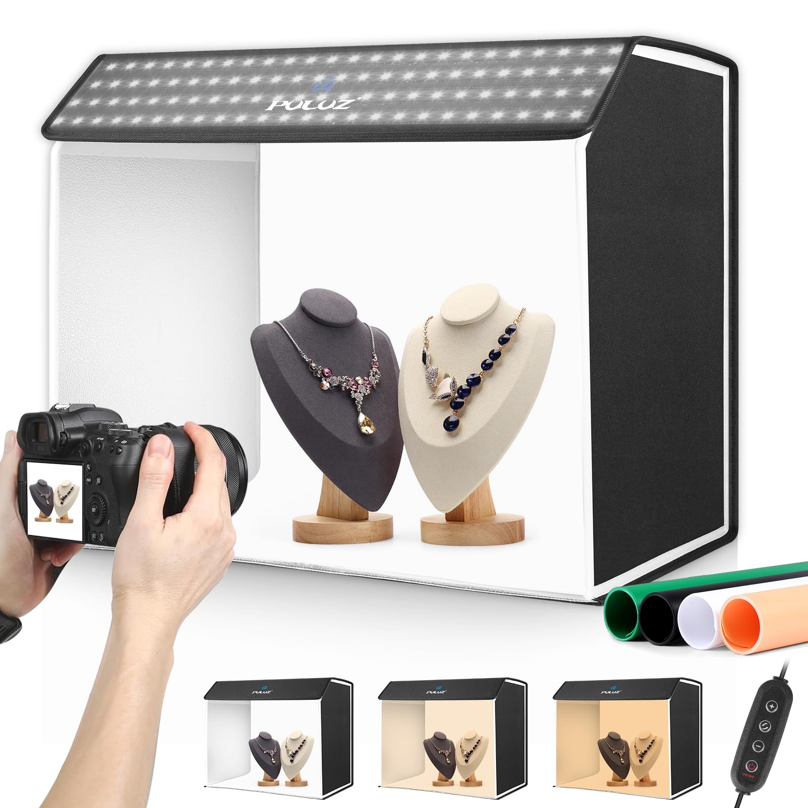 Puluz 24X16 Inch Photo Box, Large Photo Studio Light Box Photography, Professional 3000 6500K Dimmable Shooting Tent Kit With 67