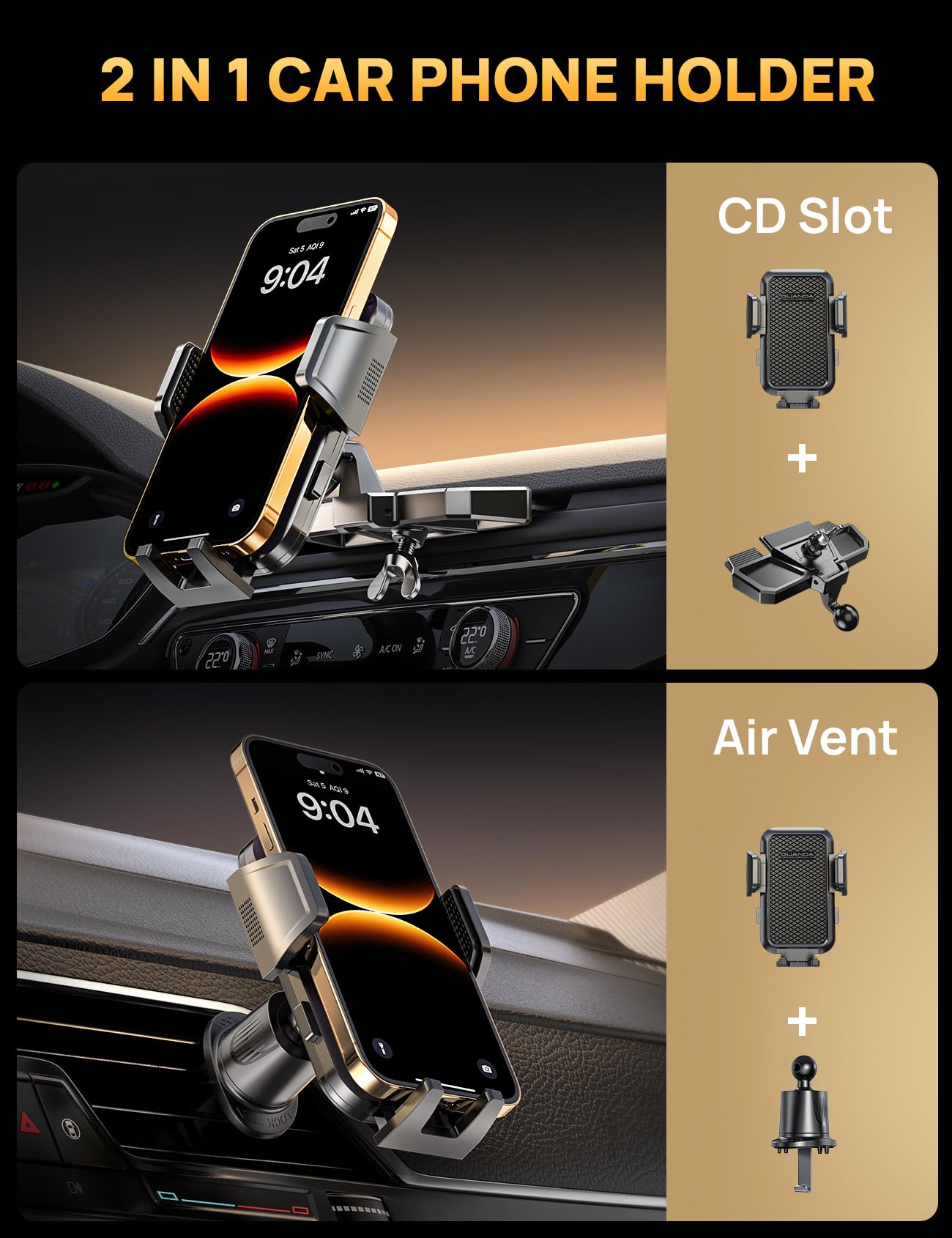 Cd Phone Mount With Vent Hook Clip, 360 Adjustable Car Vent Phone Holder & Cd Phone Holder For Iphone & Android, Thick Cases Fri