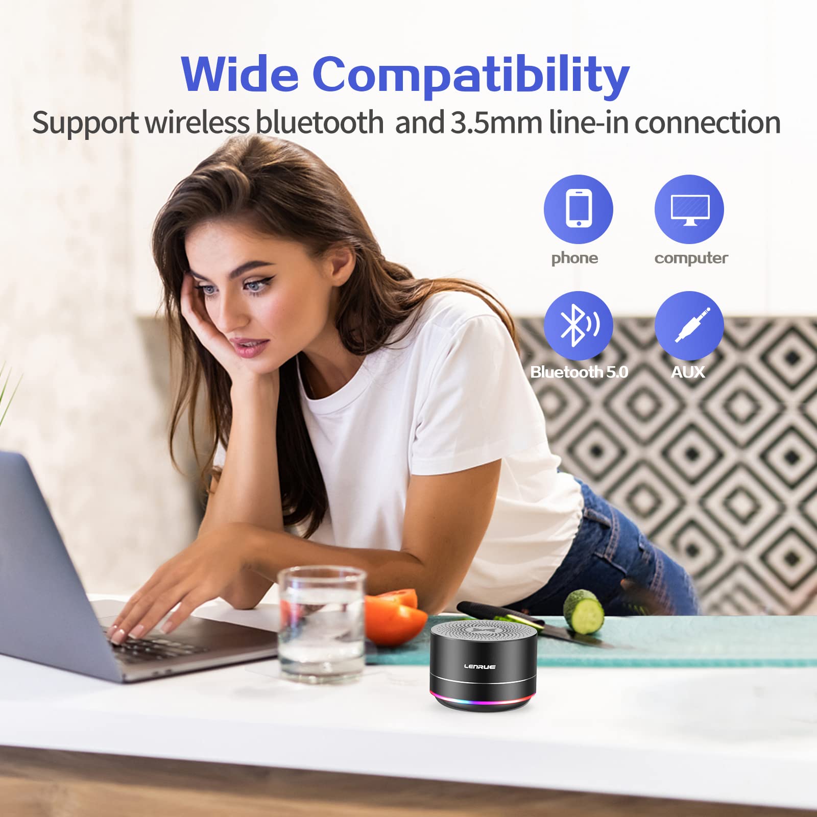 Lenrue Portable Bluetooth Speakers,Wireless Speaker With Clear Sound, Long Playtime, Small Mini Metal Speaker,Christmas Birthday Gifts For Men, Women,Kids(Black)