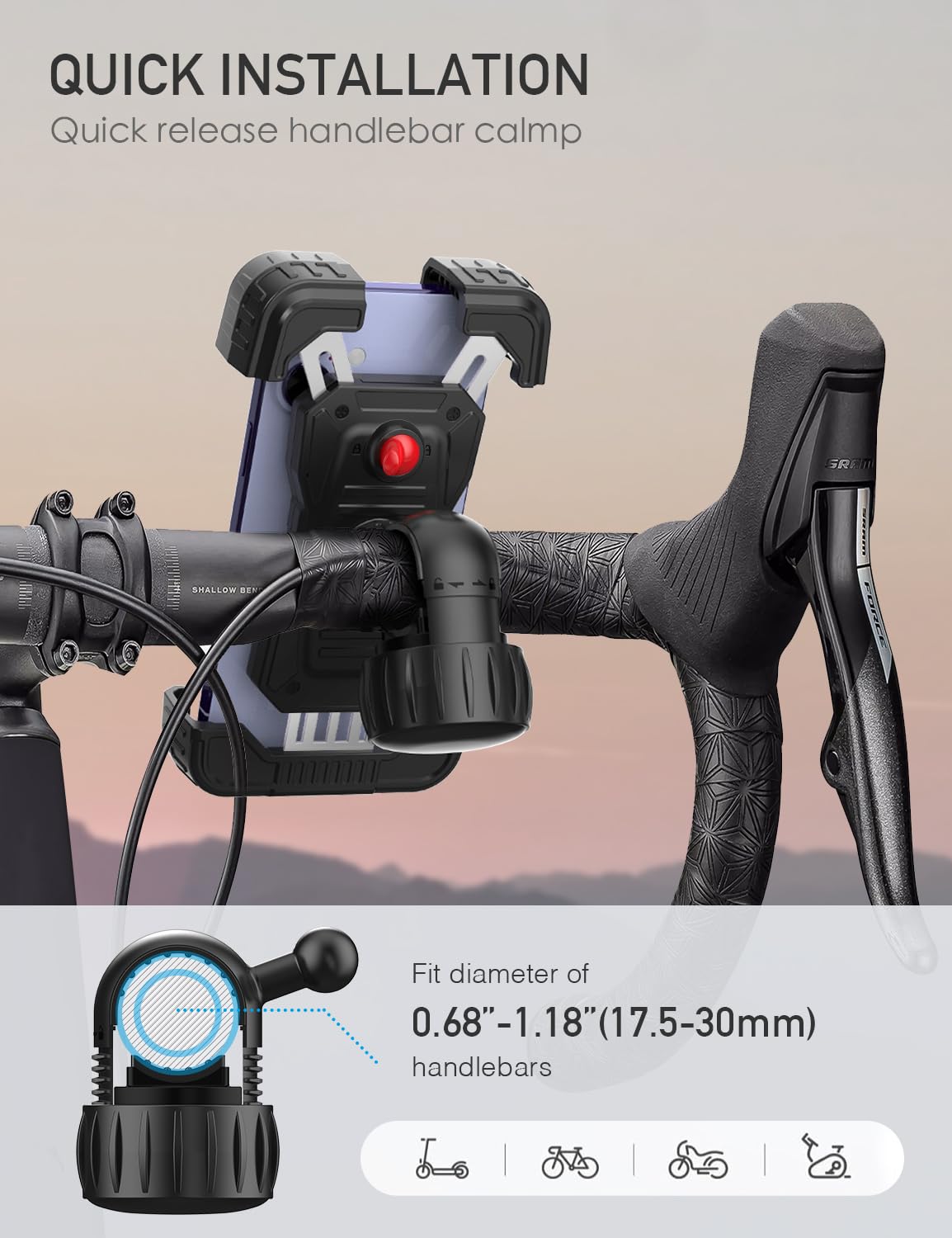 Juspro Bike Phone Holder Motorcycle Phone Mount, Upgrade Bicycle Handlebar Mount Compatible With Iphone 16/15 Pro Max / 14 Plus,