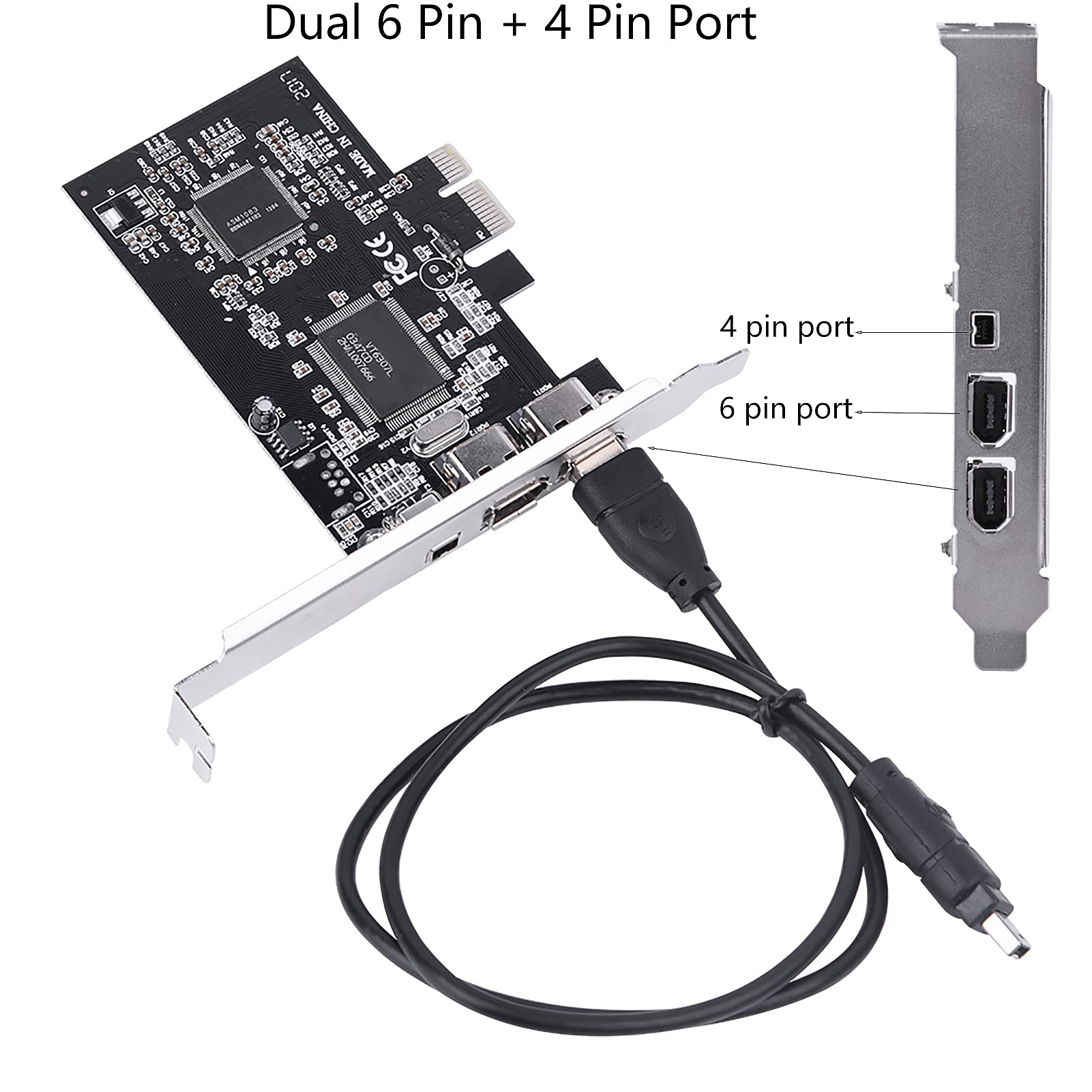 Cuifati Pcie Firewire Card For Windows 10, Ieee 1394 Pci Express Adapter Controller 4 Ports(3 X 6 Pin And 1 X 4 Pin), 1394A Pci
