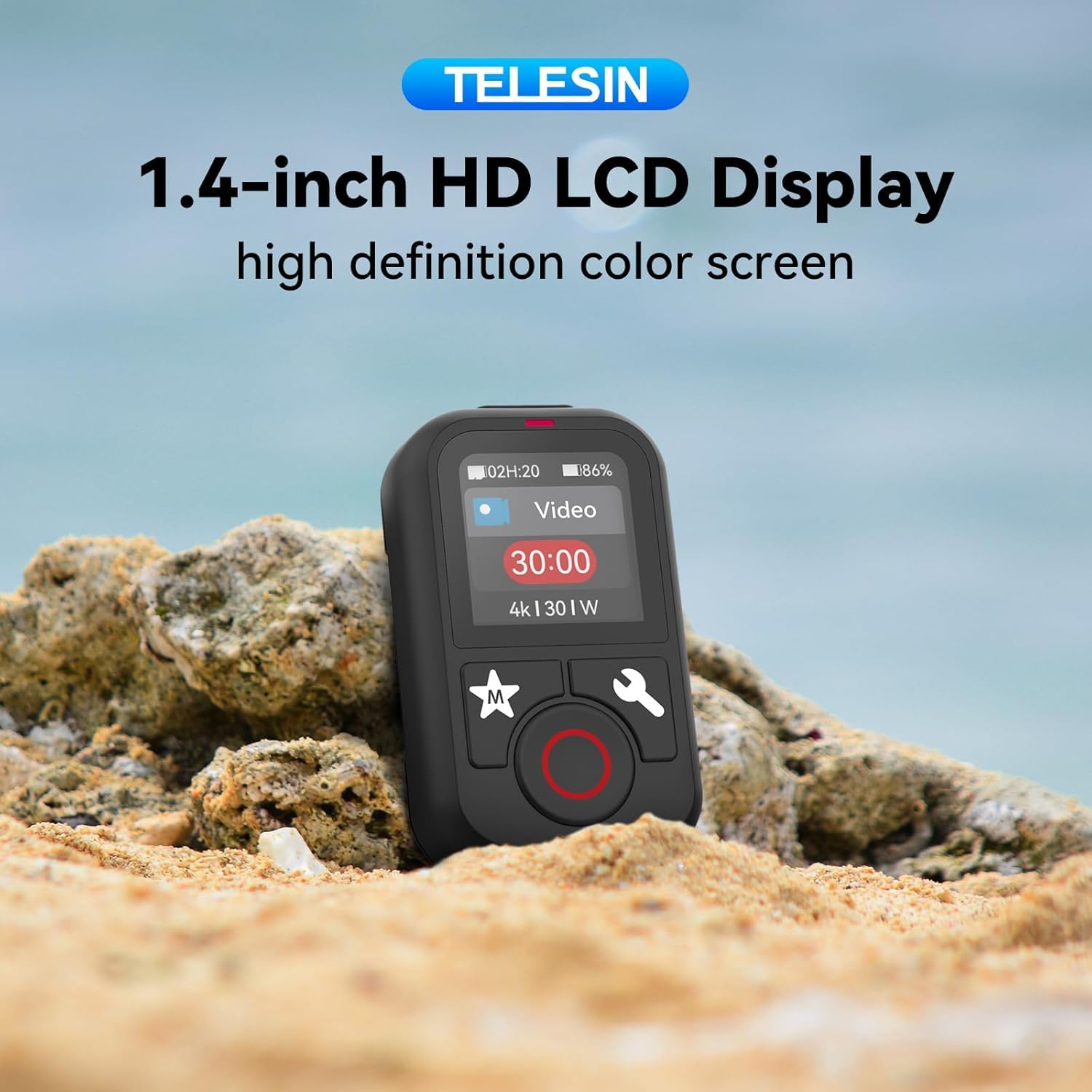 Telesin T13 Waterproof Smart Remote Control With Color Lcd Screen, 5-60M Wireless Remote With Wrist Strap, Compatible With Gopro