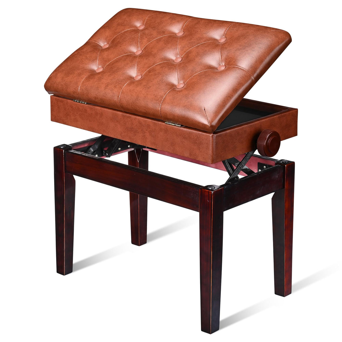 Aw Piano Bench Stool Adjustable Height Leather Padded Wooden Keyboard Seat With Music Storage Weight Capacity 400Lbs Brown