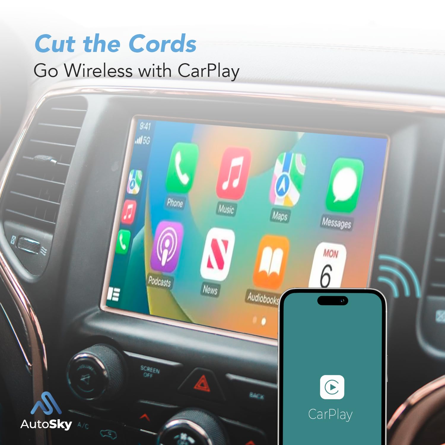 Wireless Carplay Adapter   Newest And Fastest 5Ghz   Autosky   Plug And Play   Usb C And Usb A Cables   Wired Carplay Required