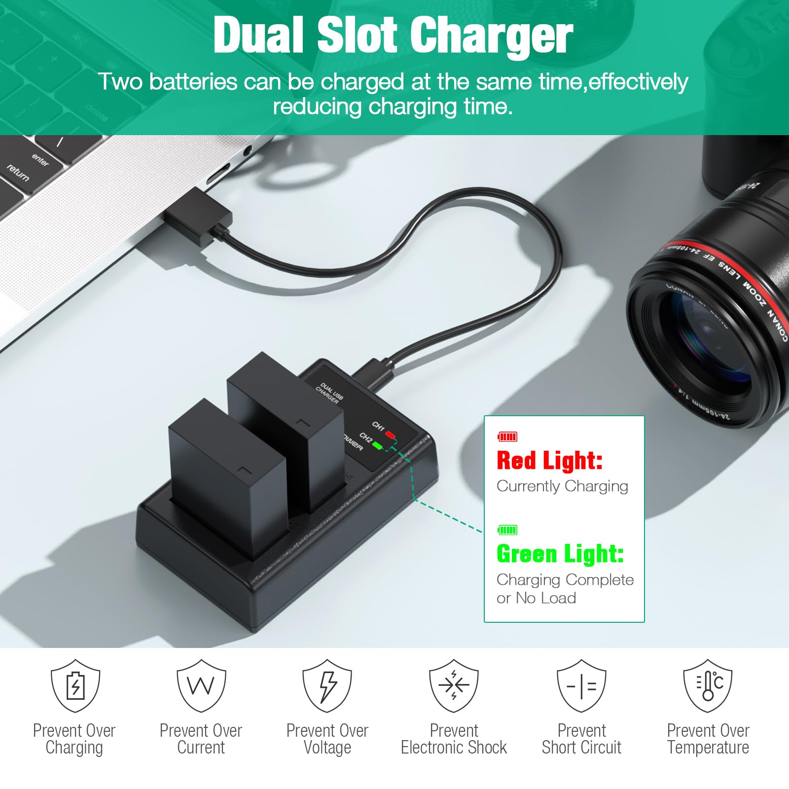FirstPower NP-W126 NP-W126S Battery 2-Pack & Dual USB Charger for Fujifilm Cameras Black