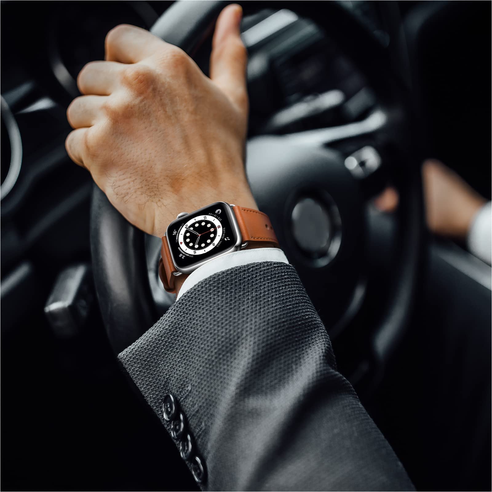 Ouheng Compatible With Apple Watch Band 49Mm 45Mm 44Mm 42Mm 41Mm 40Mm 38Mm, Genuine Leather Bands Strap For Iwatch Ultra 2/1 Se2