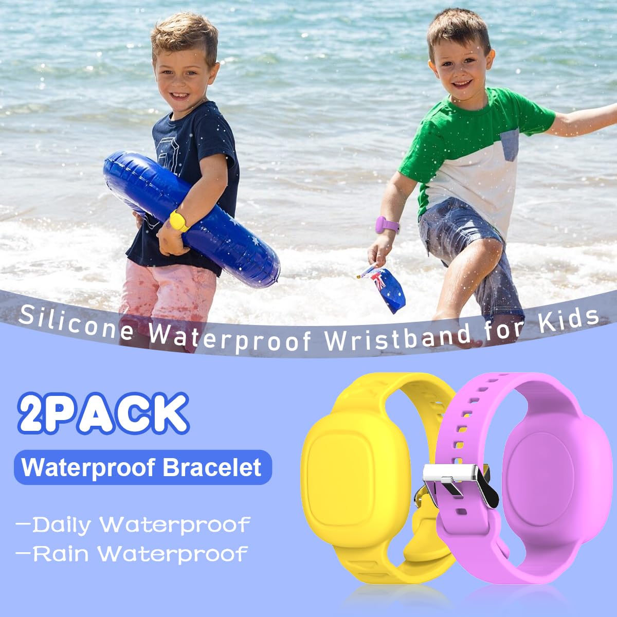 [2 Pack] Silicone Case For Tile Mate Waterproof, Kids Bracelet Tile Mate Holder Case Cover Compatible With Tile Mate (2022), Adjustable Hidden Tile Mate Bracelet For Kids/Teen/Elderly (Purple+Yellow)