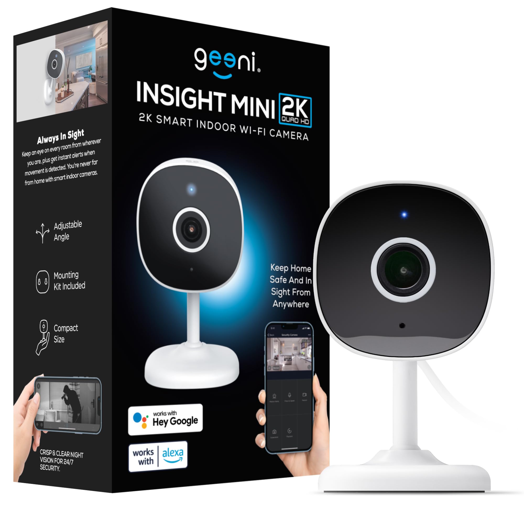 Geeni Insight Smart Security Camera For Home   2K Quad Hd, Wi Fi, Motion Detection, Night Vision, Two Way Audio   Baby Monitor,