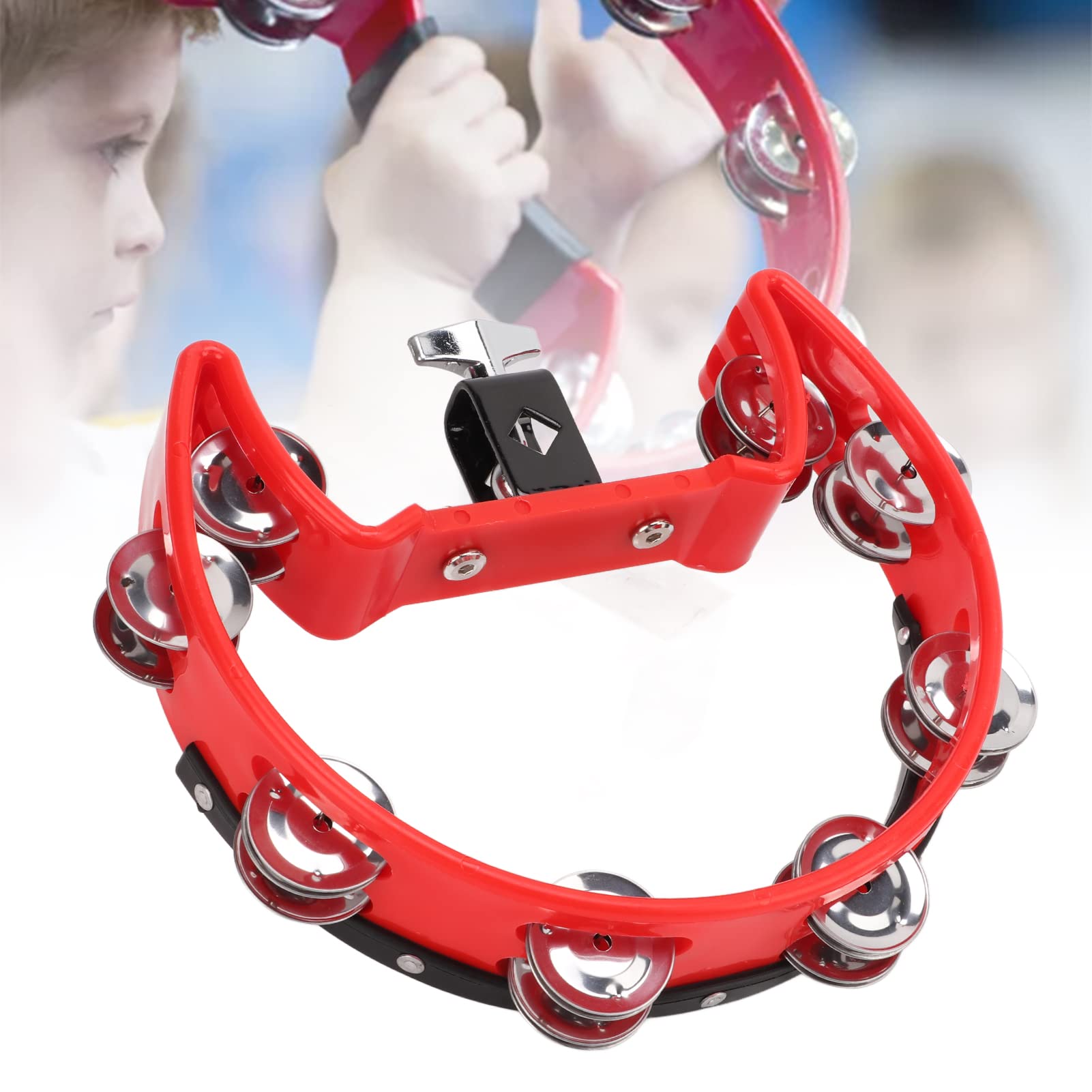 Ubersweet Tambourine, 8 Sets Metal Jingles Durable Single Row Bells Drum Easy Operation for Percussion Teaching ||