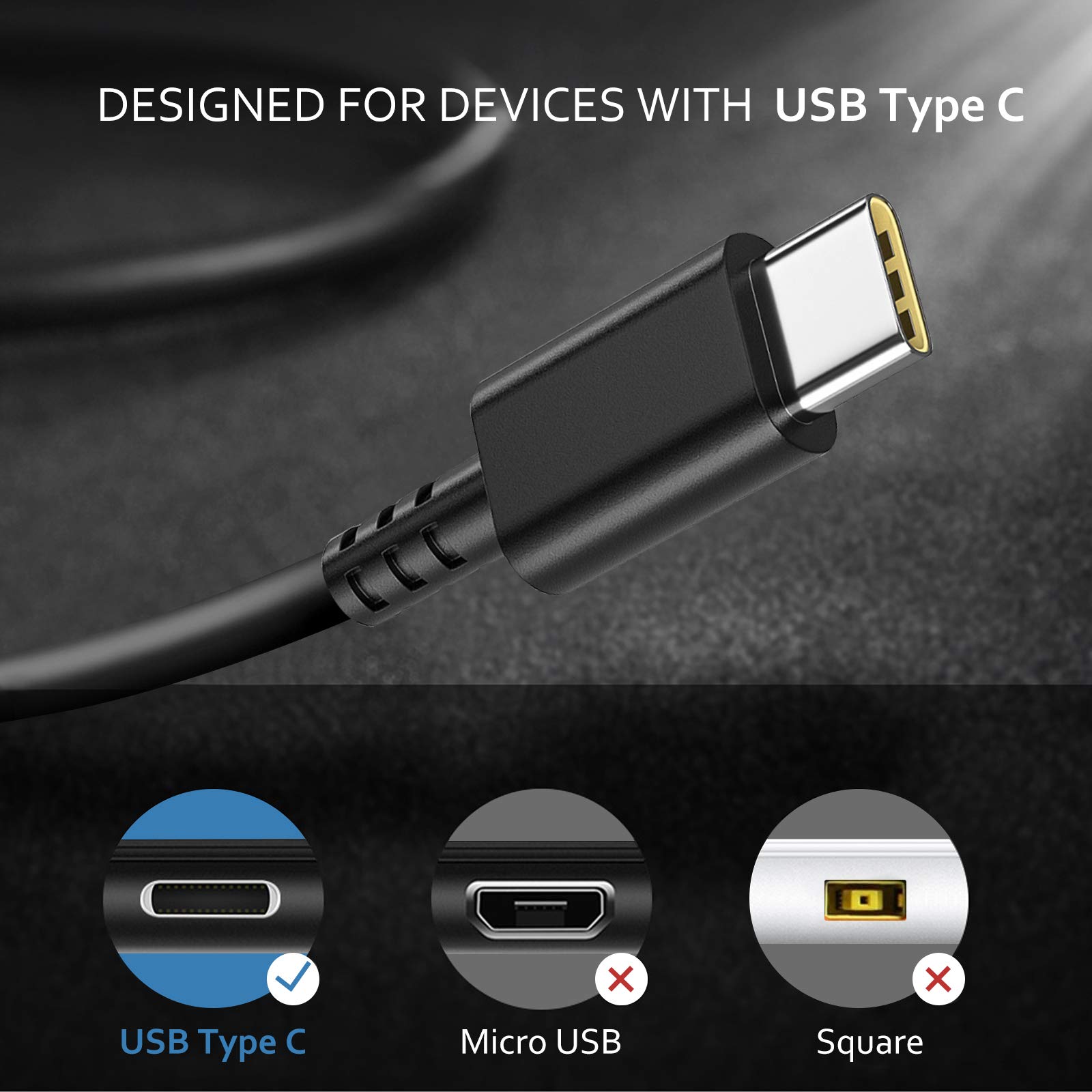 Eokoowo 65W USB Type-C Charger for Lenovo Thinkpad T14 T15 T16 P14s P15s - Black, Model SK90200225, Power Adapter Supply