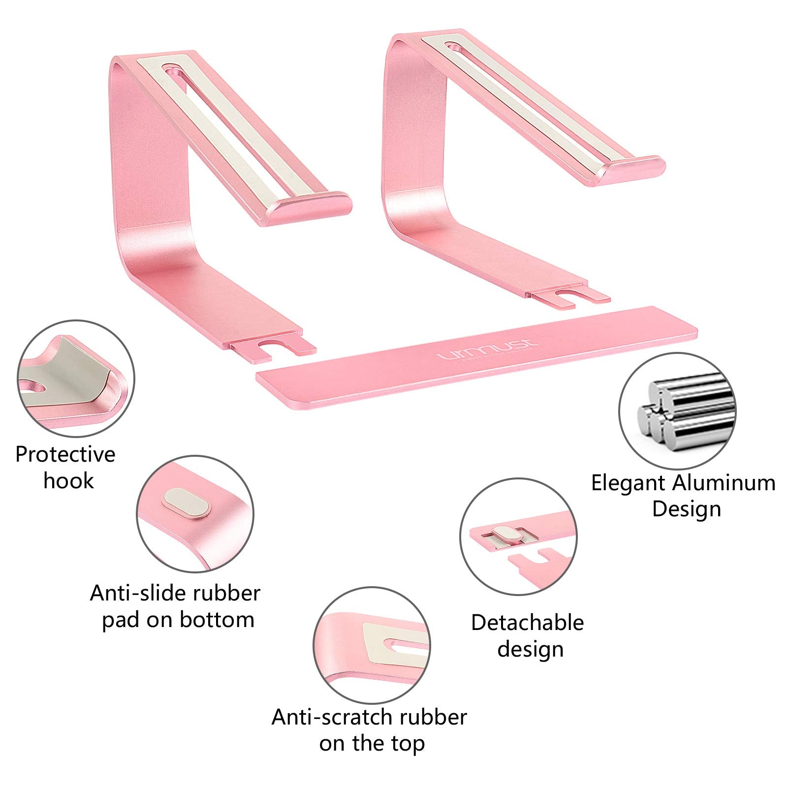 Urmust Laptop Stand For Desk Aluminum Computer Stand For Laptop Riser Holder Notebook Stand Compatible With Macbook Air Pro, Dell, Hp, Lenovo Samsung, Alienware All Laptops 11 15.6'(Rose Gold)