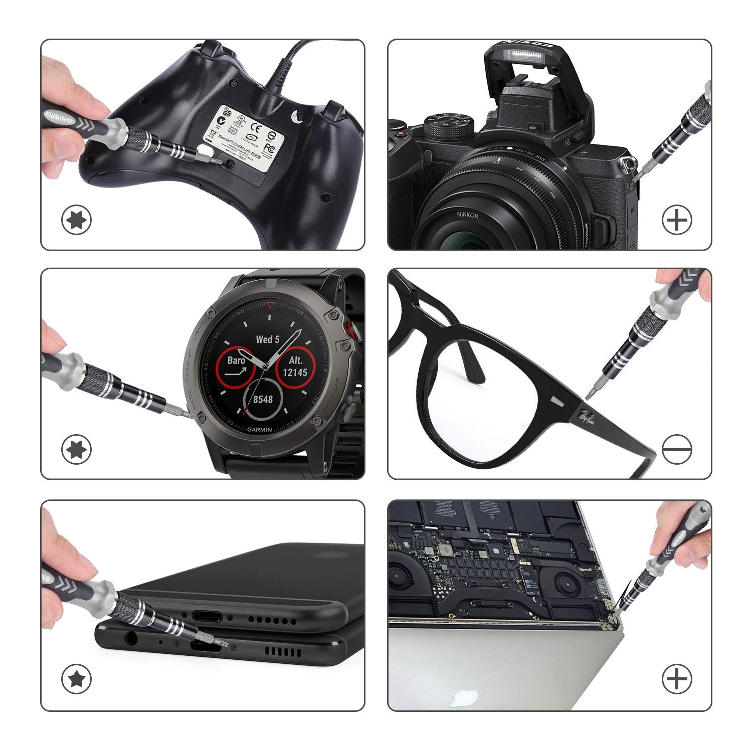 SHOWPIN 122-in-1 Precision Screwdriver Kit with 101 Magnetic Bits - Grey Laptop & Electronics Tool Set for iPhone, PC, PS4 Repair