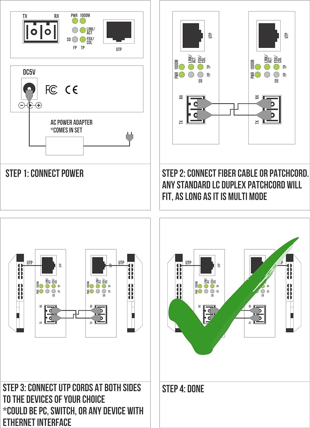 Multimode Lc 850 Nm Gigabit Fiber Media Converter   Includes Sfp 550 M (0.34 Miles) Lc   To Utp Cat5E Cat6 10/100/1000 Rj 45   A