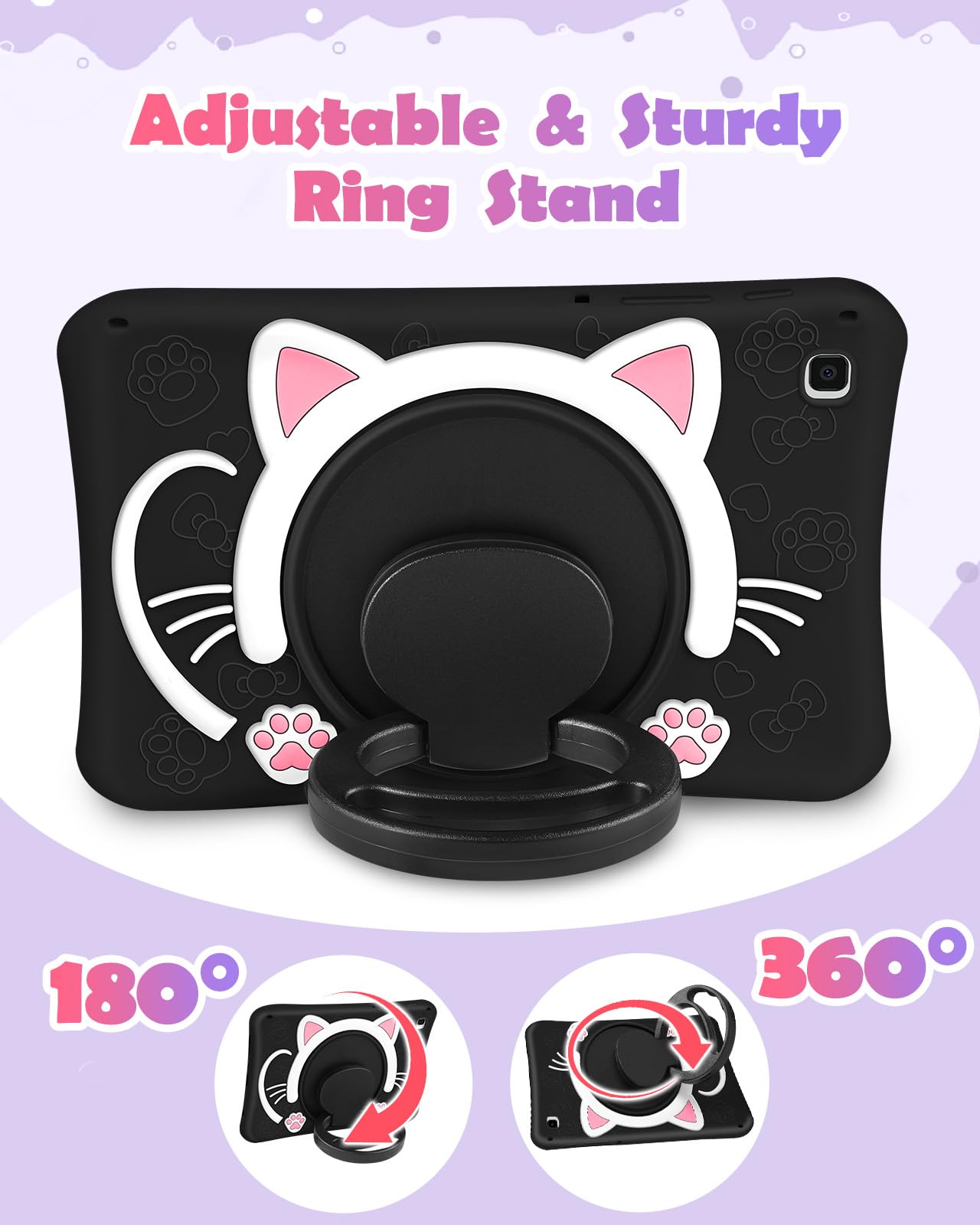 Wazzasoft For Samsung Galaxy Tab A7 Lite 8.7    Case Girls Cute Black Cat Cover Kawaii Girly Women Kitten With Rotating Handle S