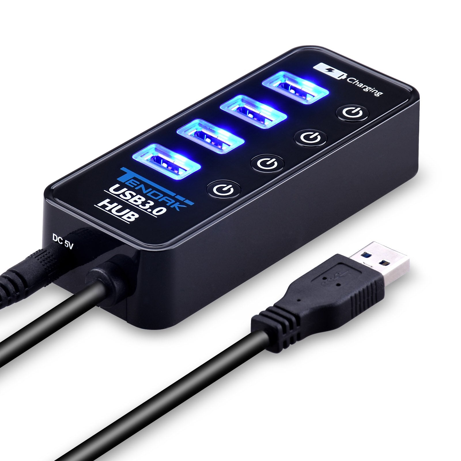 Usb 3.0 Hub - Tendak Usb Hub With 4 Usb 3.0 Data Ports + 1 Usb Smart Charging Port And Power Supply Adapter With Individual On/O