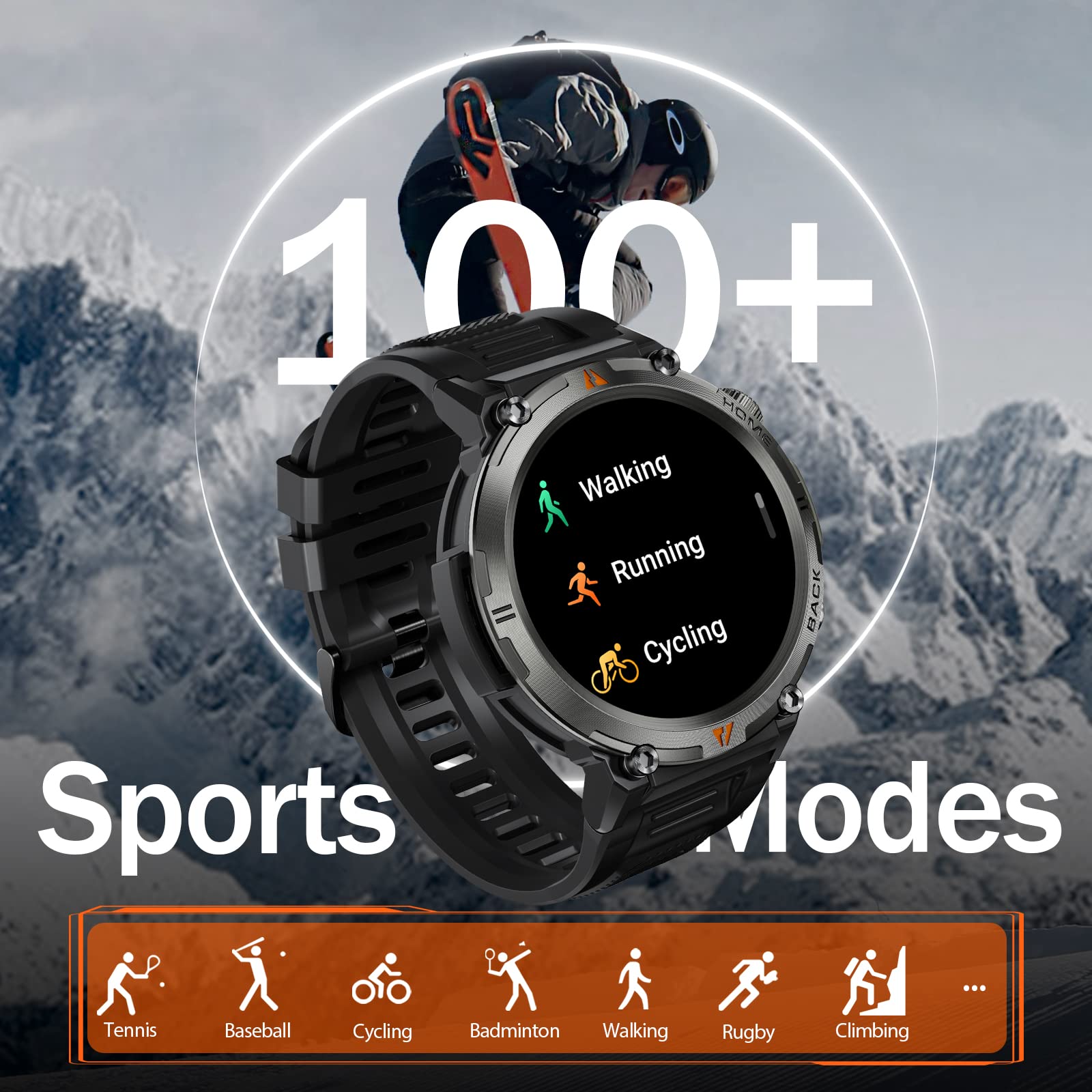 Military Smart Watch For Men With Led Flashlight 1.45    Rugged 3Atm Waterproof Smart Watch With 100+ Sports Modes Fitness Track