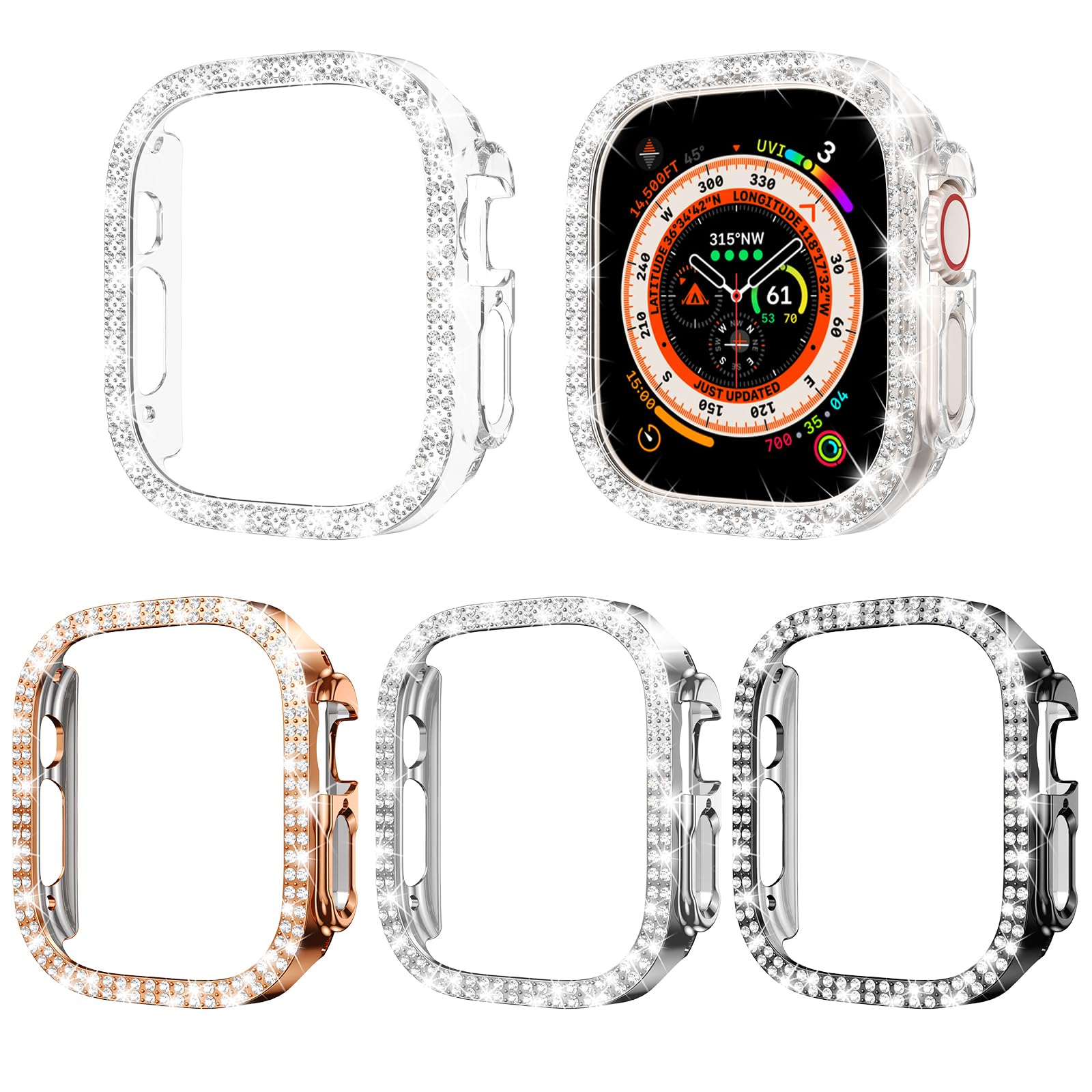 Goton 4 Pack Bling Bumper For Apple Watch Ultra Ultra2 2024 49Mm Case, Women Glitter Diamond Rhinestone Protector Cover For Iwat