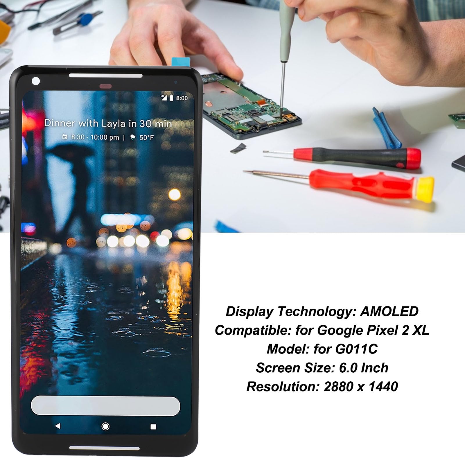 6.0 Inch Amoled Oled Display Screen Replacement For Pixel 2Xl 2 Xl G011C, Screen Replacement Kit For Pixel 2 Xl, Amoled Lcd Disp