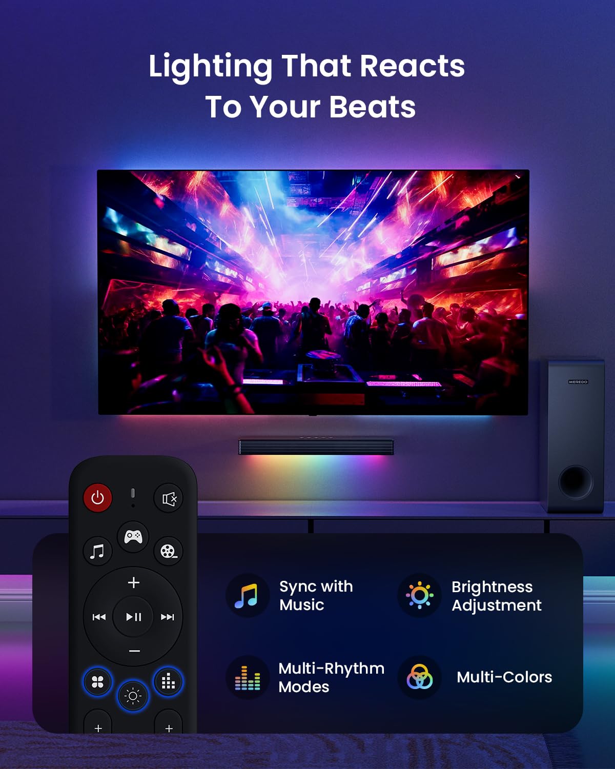 Meredo Sound Bar For Smart Tv 3.1Ch Pc Gaming Soundbar With Subwoofer Rgb Lighting Audio Sync Surround Sound System Bt 5.3/Hd-Ar