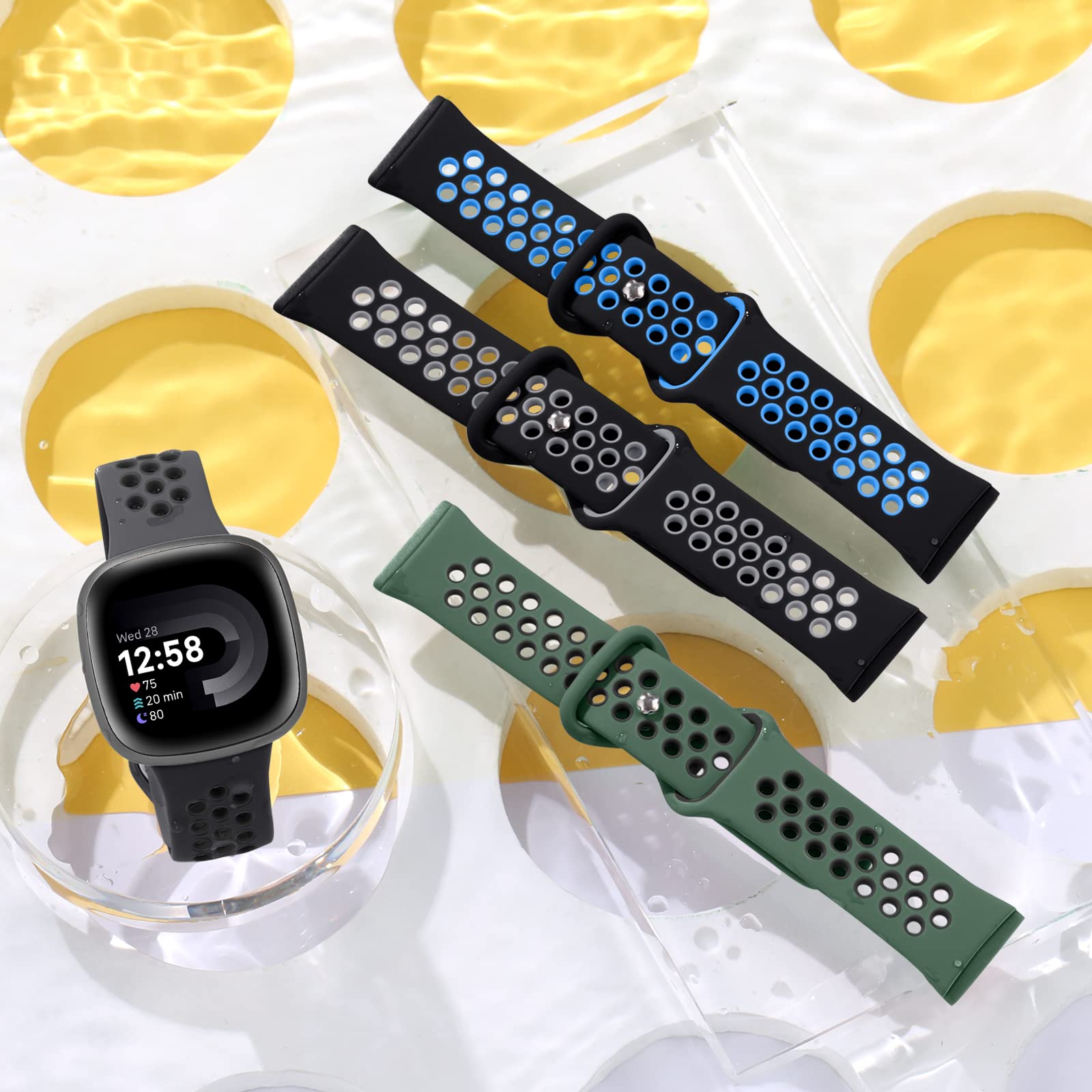 Maledan Bands Compatible For Fitbit Versa 4/Sense 2/Sense/Versa 3 Band Women Men, Waterproof Wristband Replacement Bands With Ai