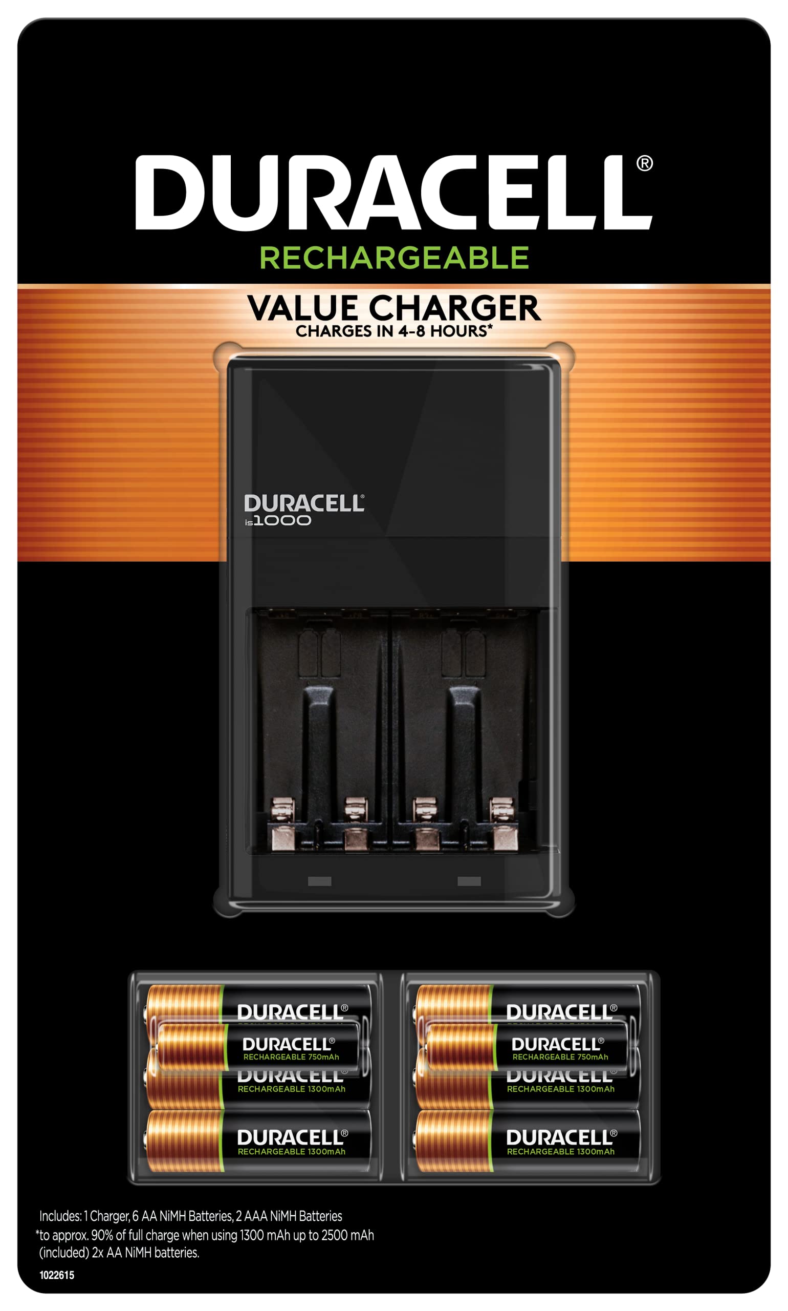 Duracell Ion Speed 1000 Charger For Rechargeable Aa And Aaa Batteries, Includes 6 Aa And 2 Aaa Pre Charged Batteries For Househo