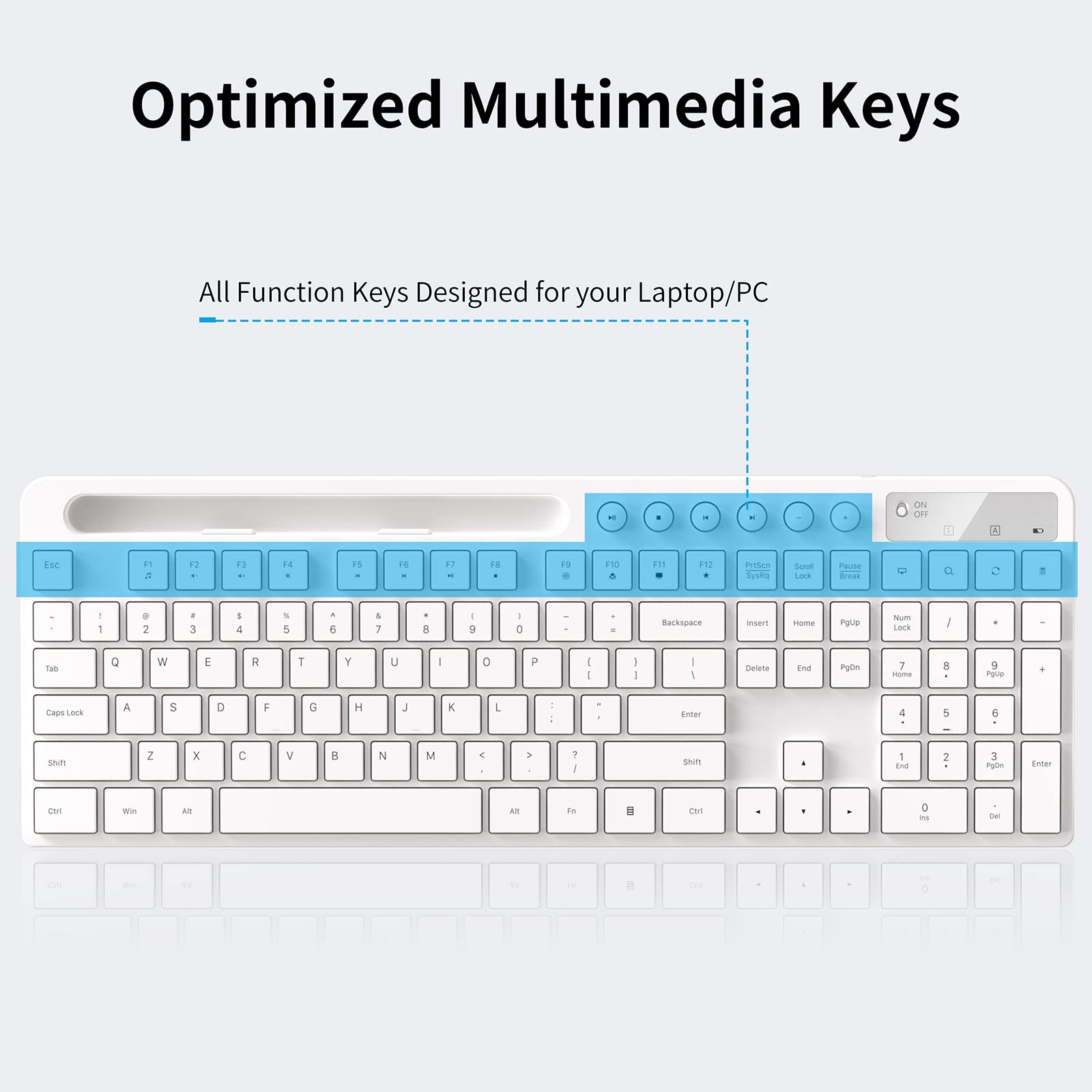 Wireless Keyboard And Mouse Combo, Marvo 2.4G Ergonomic Wireless Computer Keyboard With Phone Tablet Holder, Silent Mouse With 6 Button, Compatible With Macbook, Windows (White)