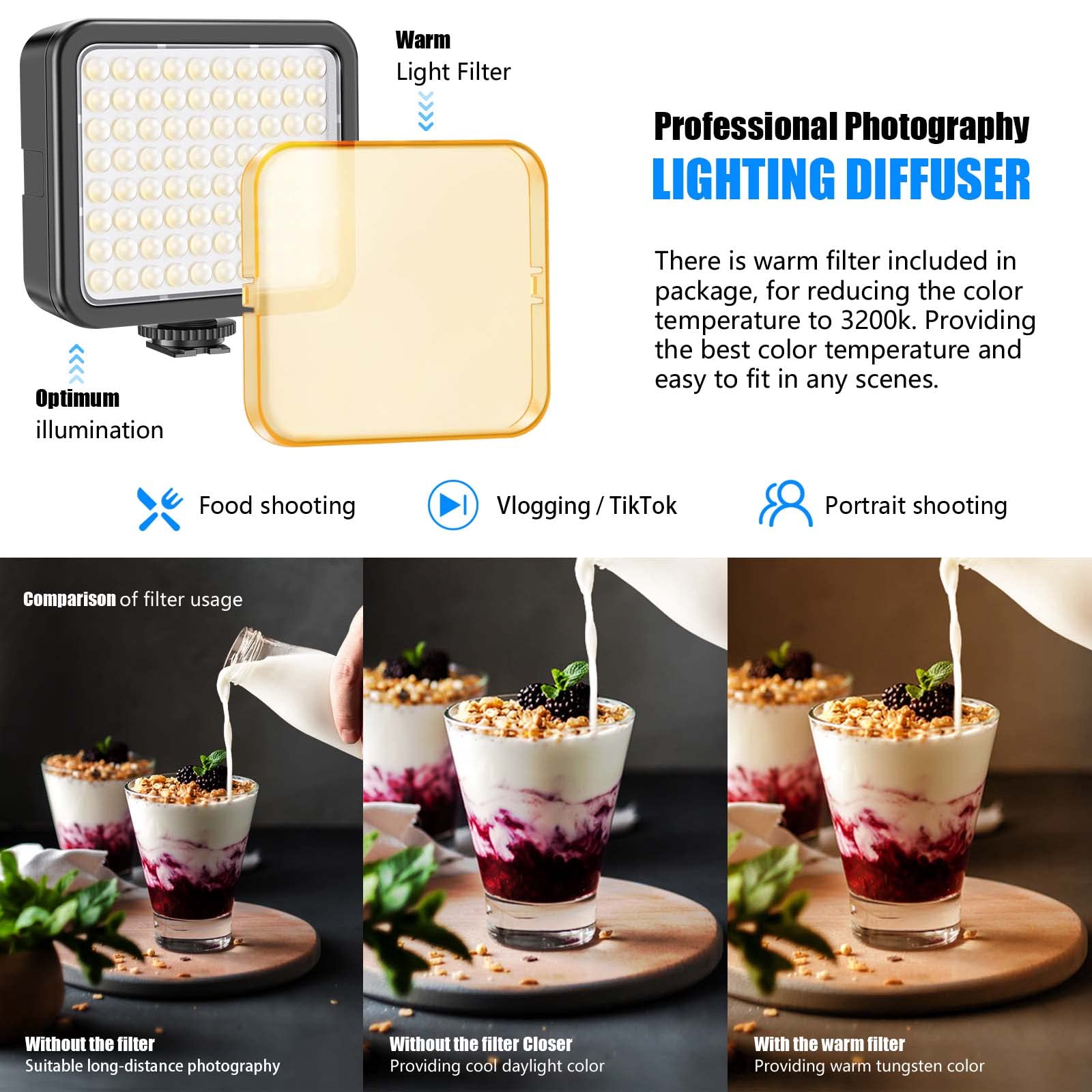 Mettlelite Vl80 Led Video Light Kit Portable Continuous On Camera Photography Lighting Ultra Bright With Mini Tripod & Color Fil