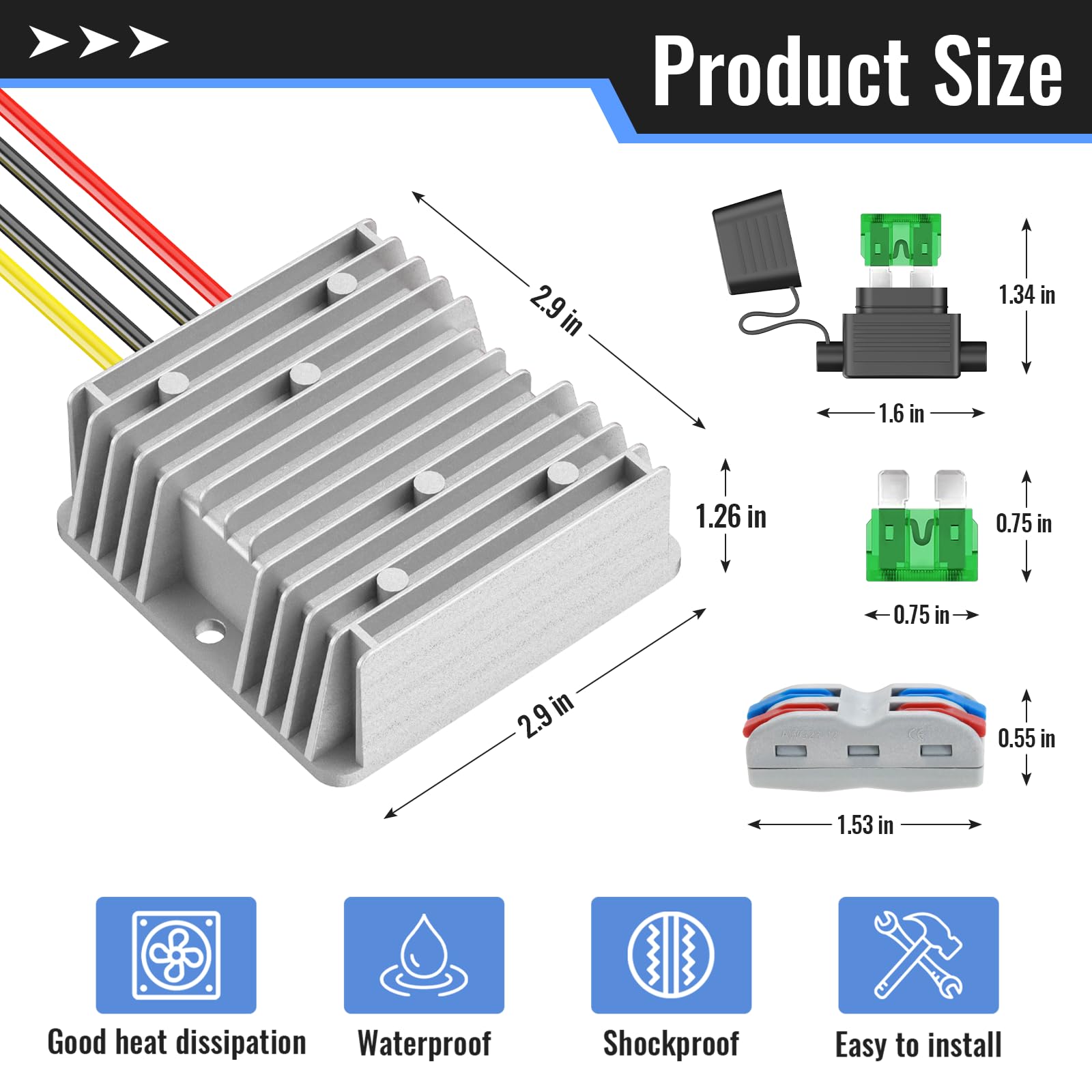 Kzreect 12V 20A 240W Step Down Converter, Dc 17 55V To Dc 12V Voltage Reducer, Voltage Regulator Transformer With Fuses Holder,