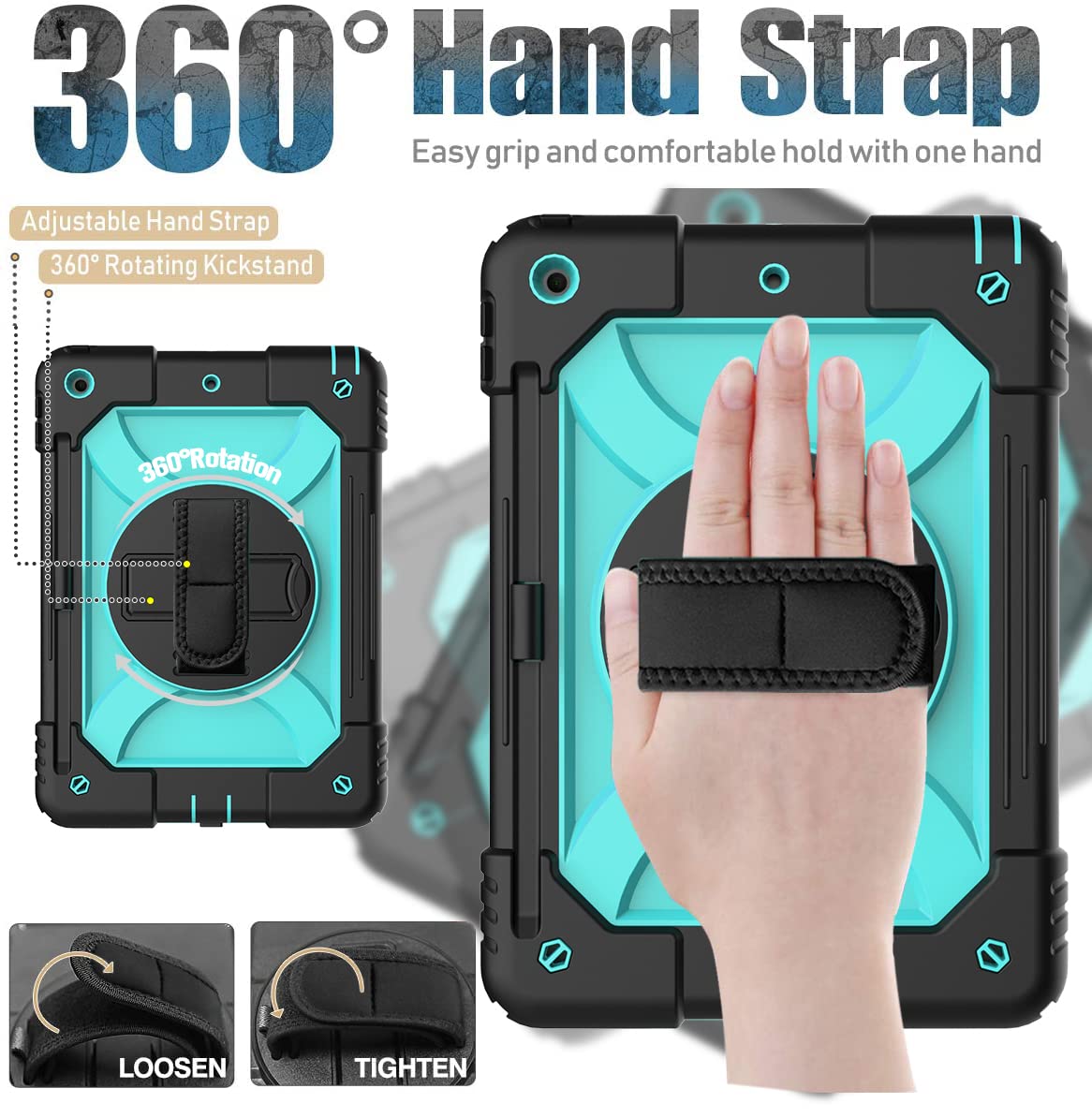 Bmouo Case For Ipad 9Th/8Th/7Th Generation 10.2'', Shockproof 360 Rotating Stand Shoulder Hand Strap For Ipad 9Th/8Th/7Th Gen Ca