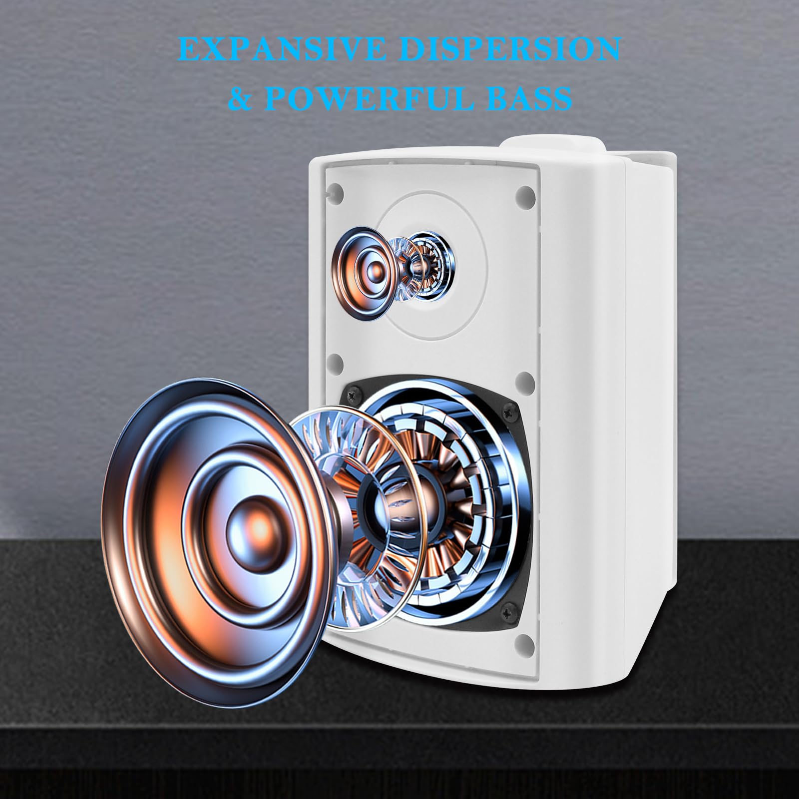 Herdio Indoor Outdoor Speakers Waterproof Wired 200 Watt With Powerful Bass,Wall Mount Speakers For Patio Garage Covered Deck