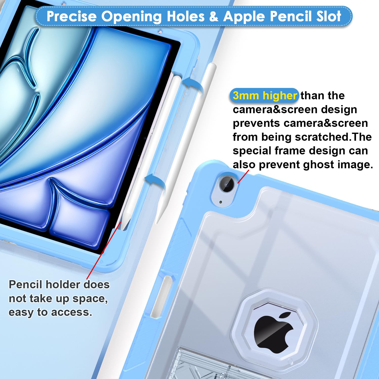 Zonefoker For Ipad Air 6Th 11 Inch M2 Generation Case 2024, Ipad 5Th/4Th 11 Inch 2022/2020, Sky Blue Slim Cover With Pencil Hold
