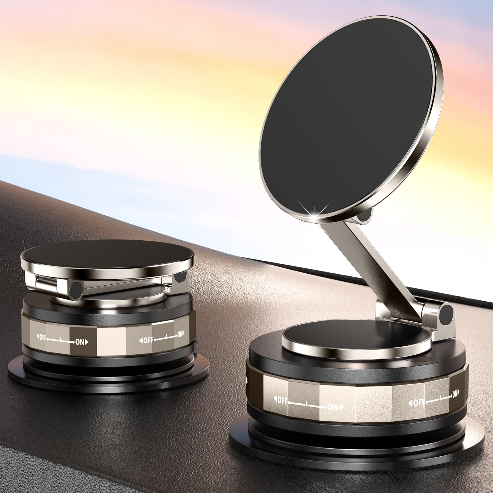 Yoozon For Magsafe Car Mount, Vacuum Strong Suction 2400Gf Magnetic Phone Holder, 360 Rotation Foldable Stand For All Smartphone