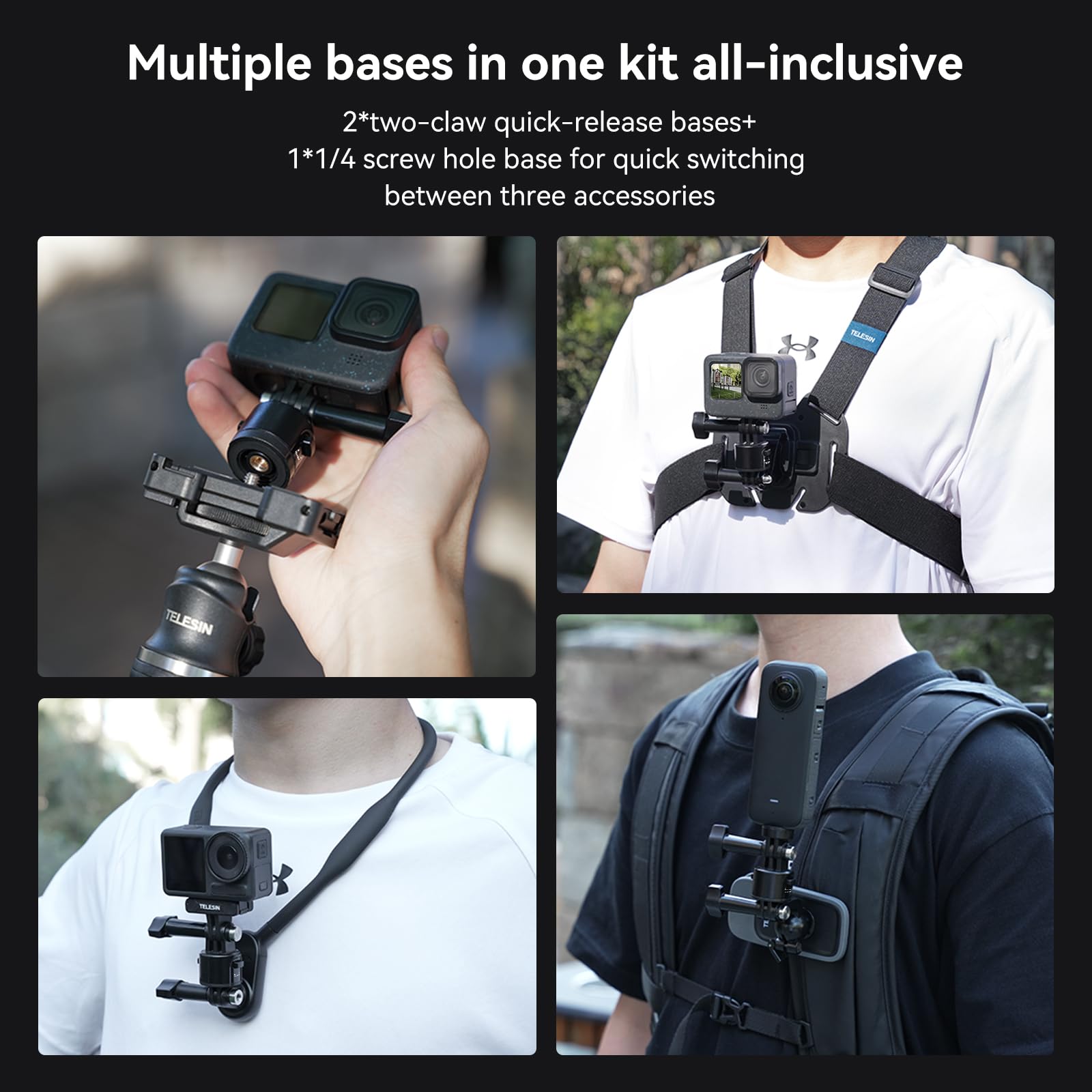 Telesin Mount Adapter Base For Gopro Accessories, Quick Release Magnetic Camera Tripod Mounts For Dji Action Osmo 3/4/5 Pro Pocket Selfie Stick Backpack Head Chest Neck Bike Motorcycle Helmet Mounting