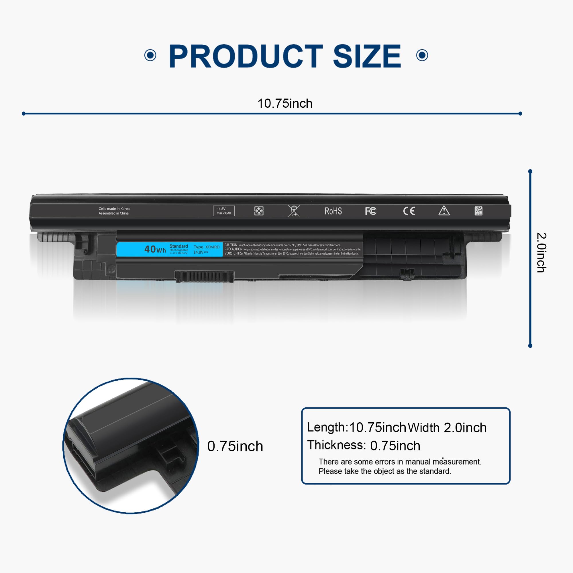 Xcmrd Battery 14.8V For Dell Inspiron 15 3000 3521 3537 3542 3543,15R 5537 15R 5521,3541 3531,17 3721 3737 5737 5721 17R 5737,14