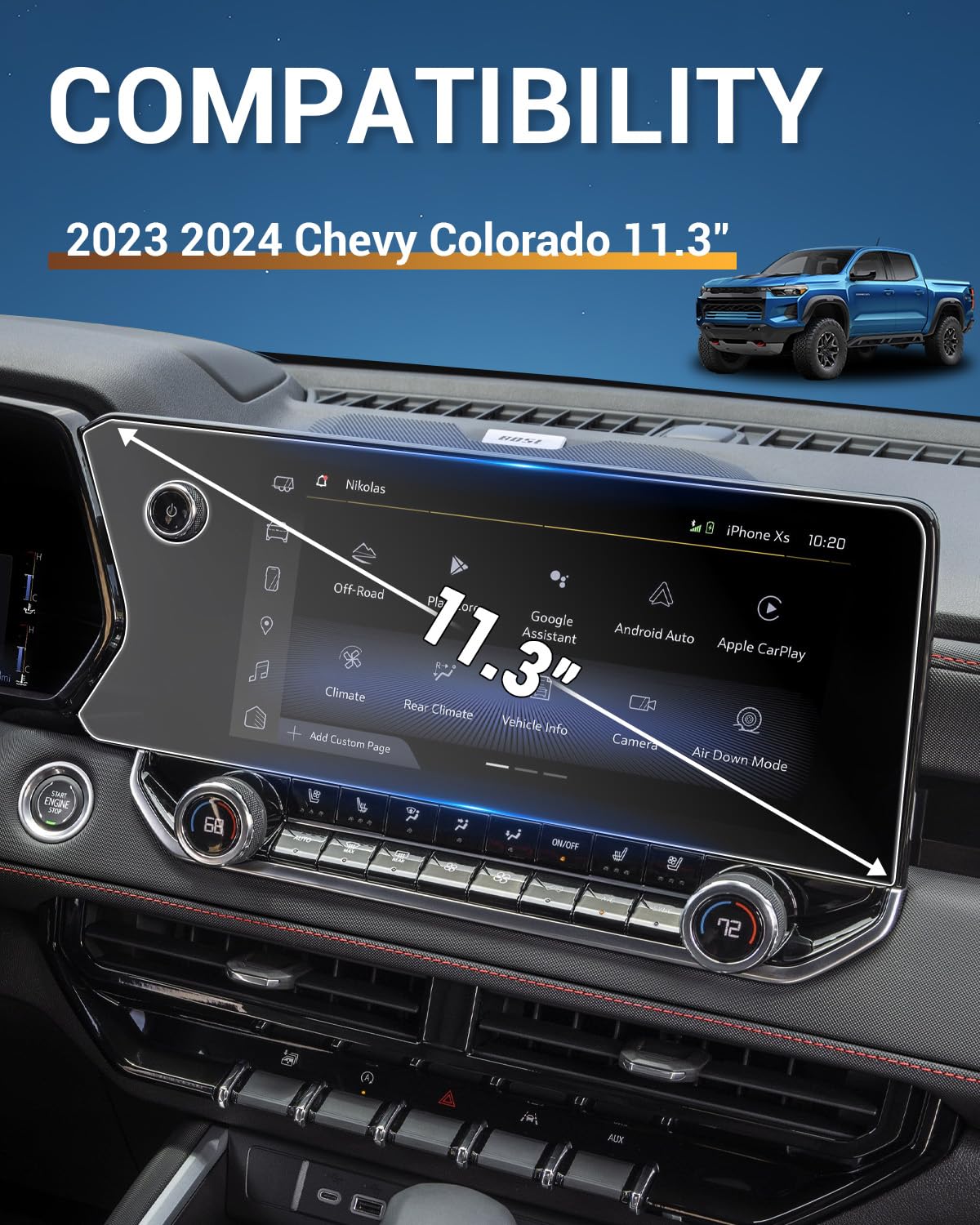 Yee Pin 2024 2025 Chevy Colorado Screen Protector For 2023 2024 Colorado Radio Screen Protector 11.3In For 2023 2024 2025 Chevy Colorado Accessories Zr2 Z71 &Gmc Canyon At4/Denali/At4X/Elevation 2Pack
