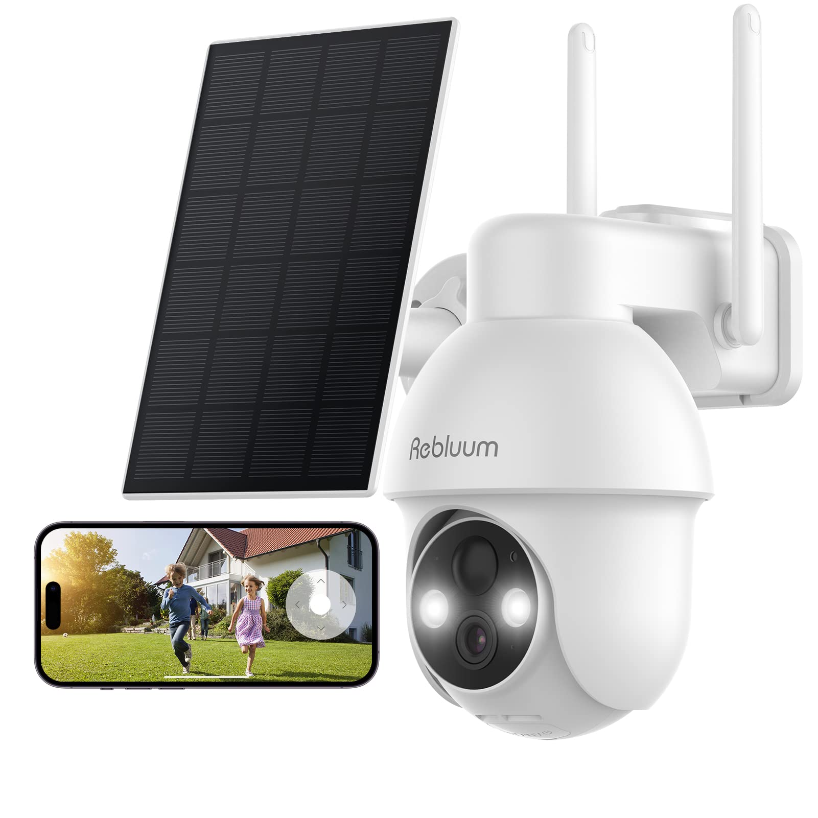 Rebluum Security Camera Wireless Outdoor, 2K Solar Security Camera,Battery Powered 360Ptz Security Camera,Color Night Vision,2 W