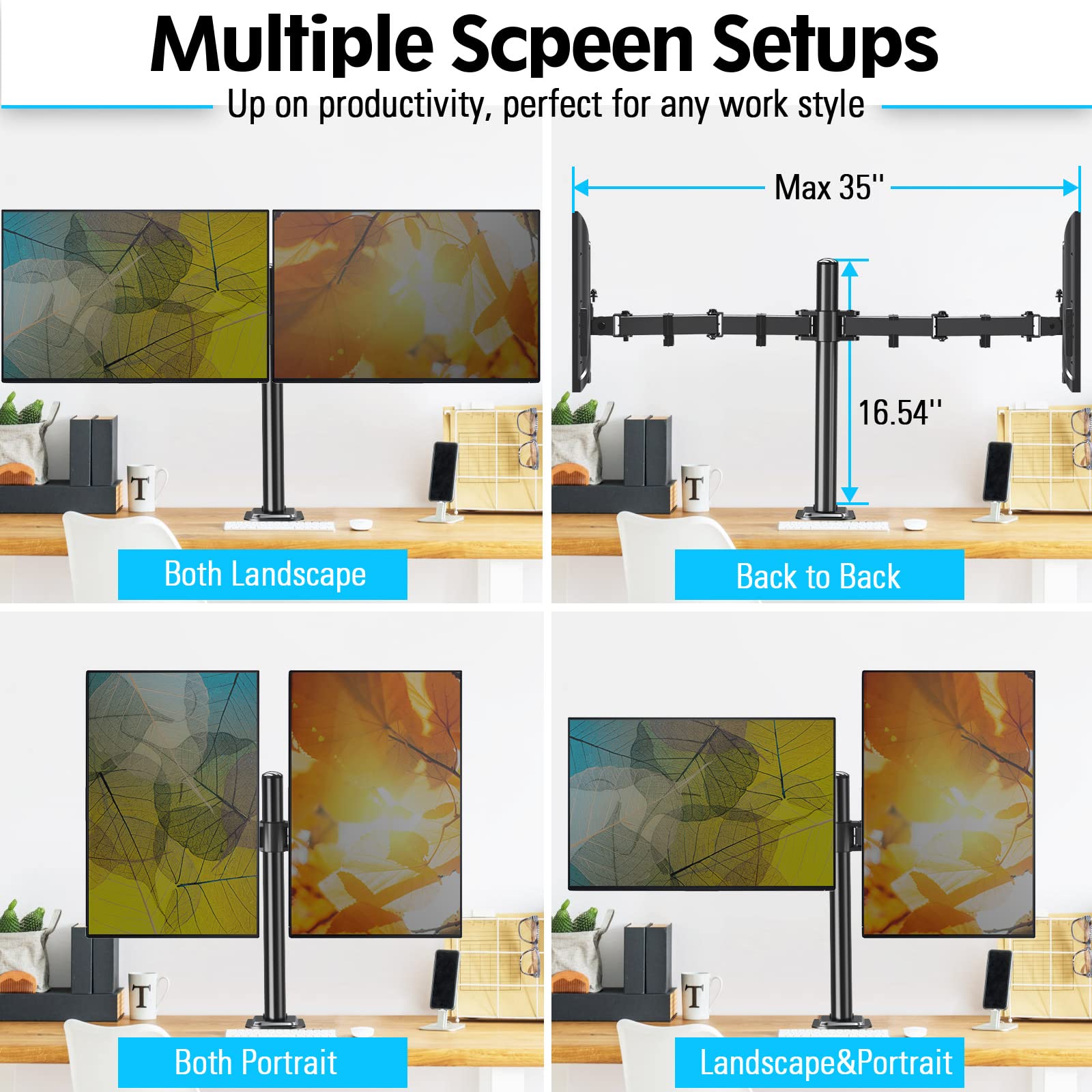 Mountup Dual Monitor Desk Mount, Fully Adjustable Dual Monitor Arm For 2 Lcd Screens, Max 32 Inch Up To 19.8Lbs, Dual Monitor St