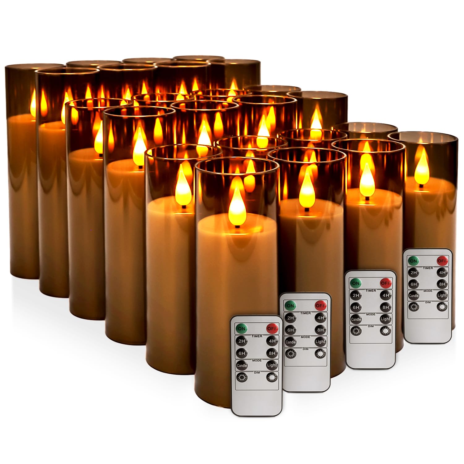 Yoroxrg Flickering Flameless Candles Battery Operated With Remote And 2/4/6/8 H Timer Plexiglass Led Pillar Candles With Realist