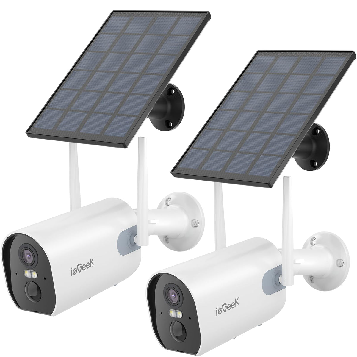 Iegeek Solar Security Cameras Wireless Outdoor 2 Pack, Battery Powered Wifi Home Surveillance Cam With Smart Siren & Spotlight, Motion Sensor Camera System 2K, 2 Way Audio/Ip65 Waterproof