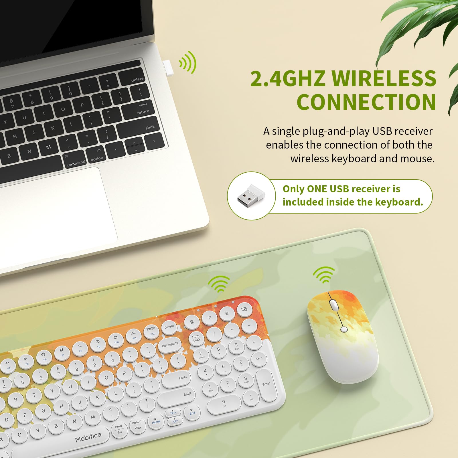 Mobifice 2.4Ghz Usb Wireless Keyboard And Mouse Ultra Thin Cordless Compact Sized Silent Retro Computer Keyboard Mouse Combo For