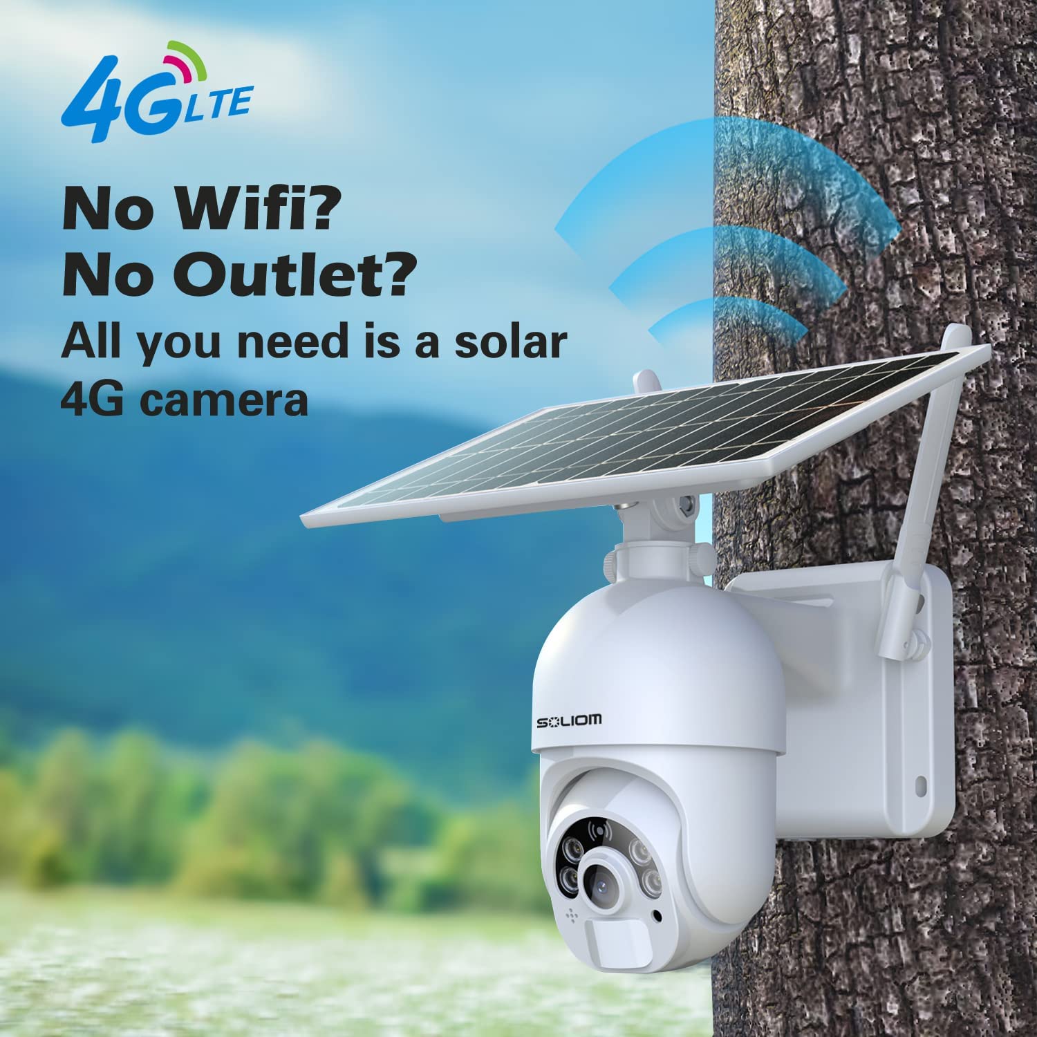 Soliom S800C 4G Lte Cellular Security Camera Outdoor,Pan Tilt 360� View 1080P Wireless Solar Powered, Spotlight Color Night Vision, 2 Way Talk,Pir Motion Detection