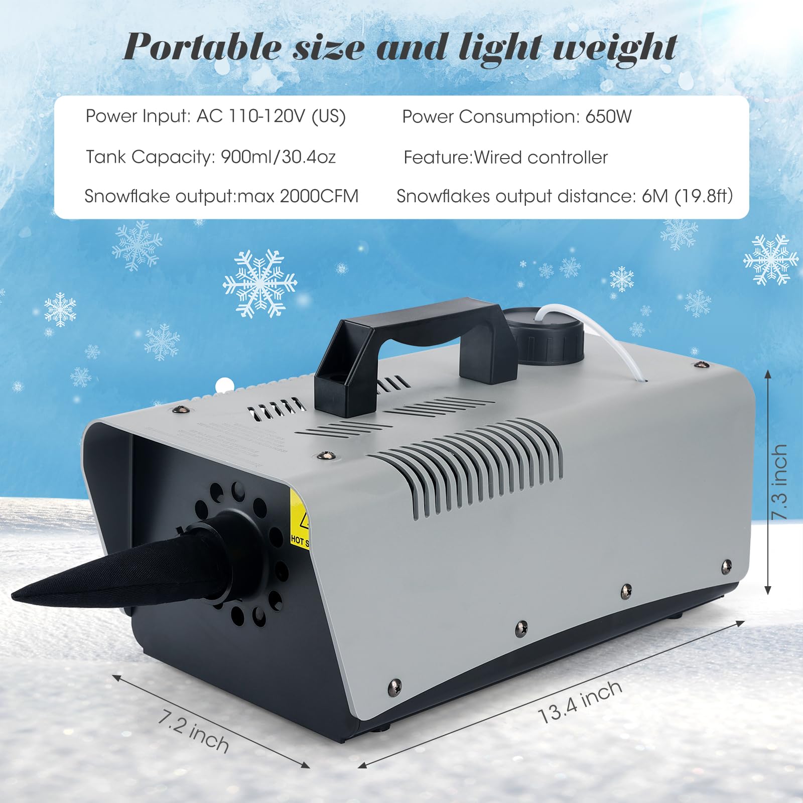 Blessny High Velocity Snow Machine, Wired Remote Portable Premium Artificial Snowflake Machines For Indoor Outdoor Christmas Par