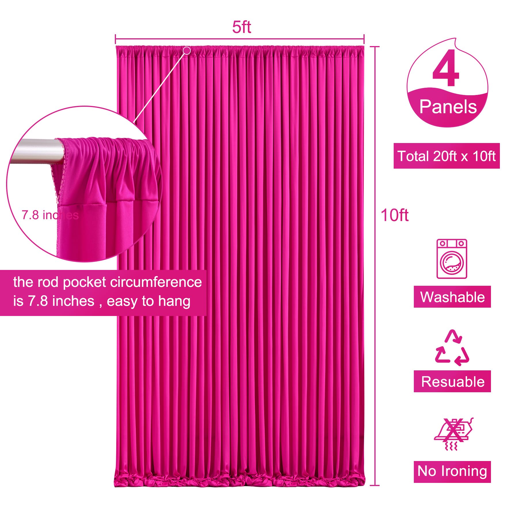 4 Panels Fuchsia Backdrop Curtain For Parties Birthday Party Wrinkle Free Hot Pink Photo Curtains Backdrop Drapes Fabric Decorat
