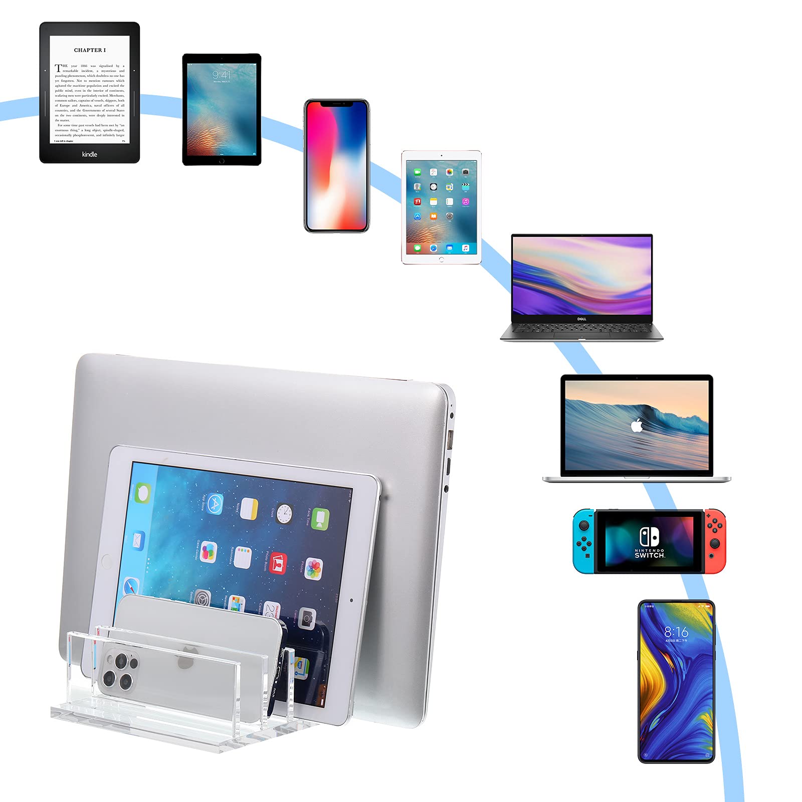 Frienda 1 Piece 4-Compartment Acrylic Vertical Laptop Stand, Can Accommodate With A Thickness Of Less Than 2 Cm, Fits Most Lapto