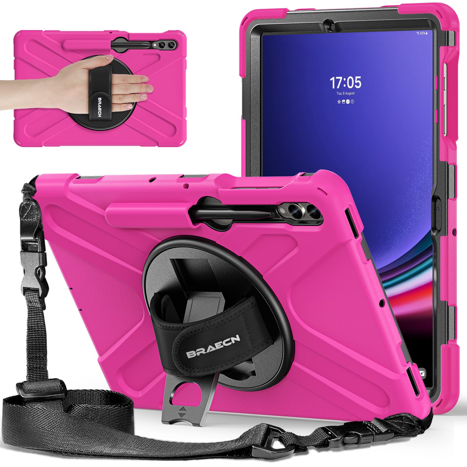 Braecnstock Samsung Galaxy Tab S9 Plus 12.4 Inch Case With Pencil Holder, Shockproof Protective Rugged Cover, Rotating Hand Stra
