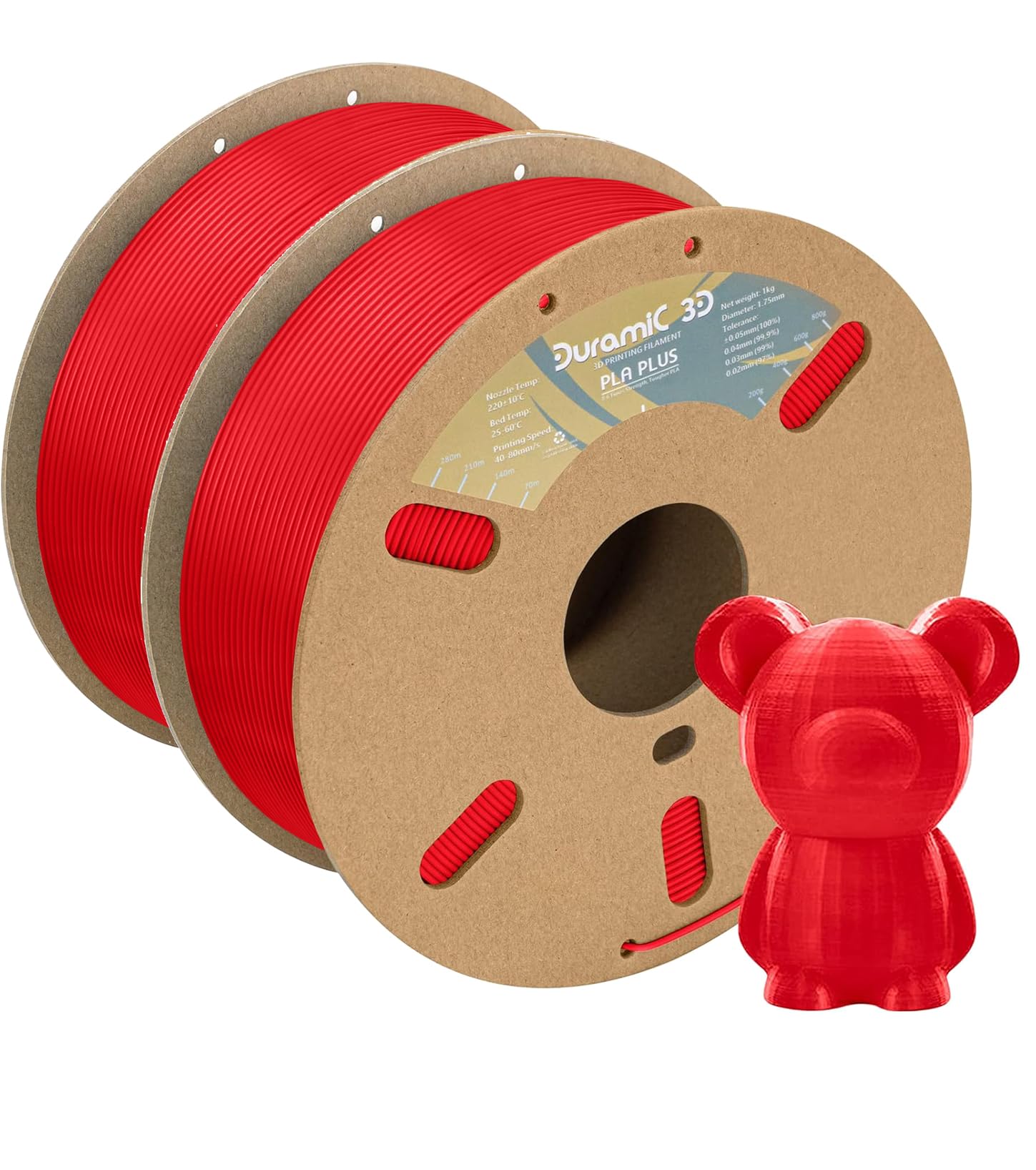 Duramic 3D Pla+ Filament 1.75Mm 2Kg Red, Pla Plus 3D Printer Filament 2 Pack 1Kg Spool(2.2Lbs) Pla Pro Tougher And Stronger, Dim