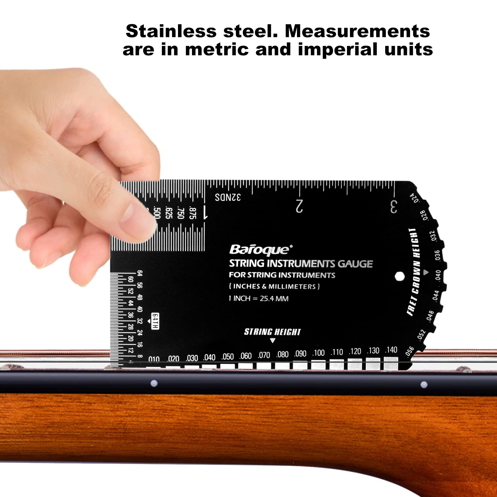 String Action Gauge Ruler, Guitar Set Up Gauge,Multifunctional Guitar Fret Rocker Luthier Tool With Thick Leather Case,Precise E