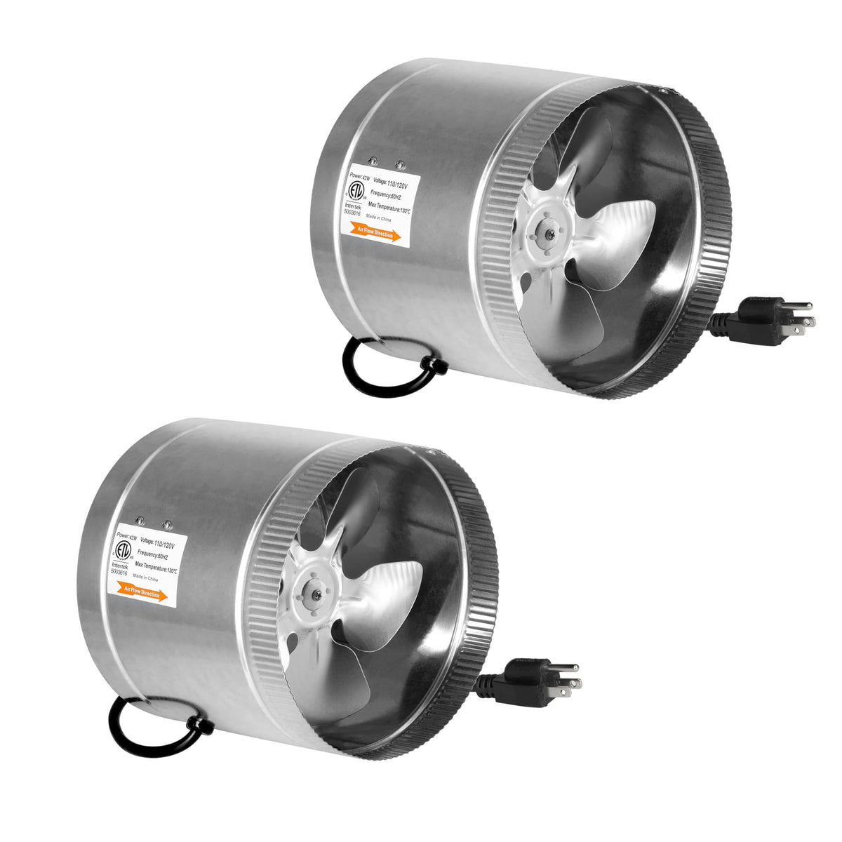 Ipower 8 Inch 420 Cfm Inline Fan With Low Noise, Exhaust For Hvac Ventilation In Grow Tent, Basements, Bathrooms And Kitchens, 2